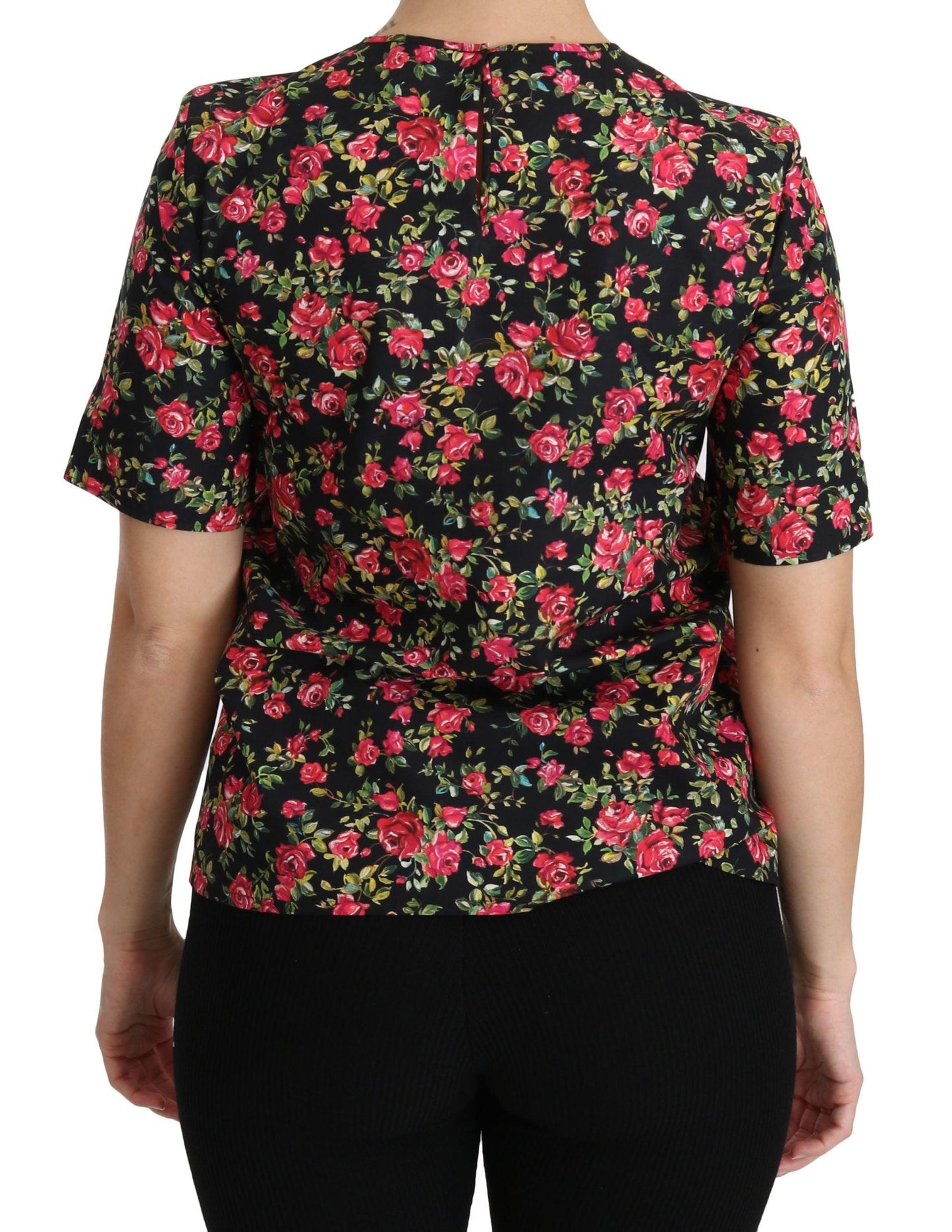 Dolce & Gabbana Elegant Black Floral Crew Neck Top - Arichezz.store