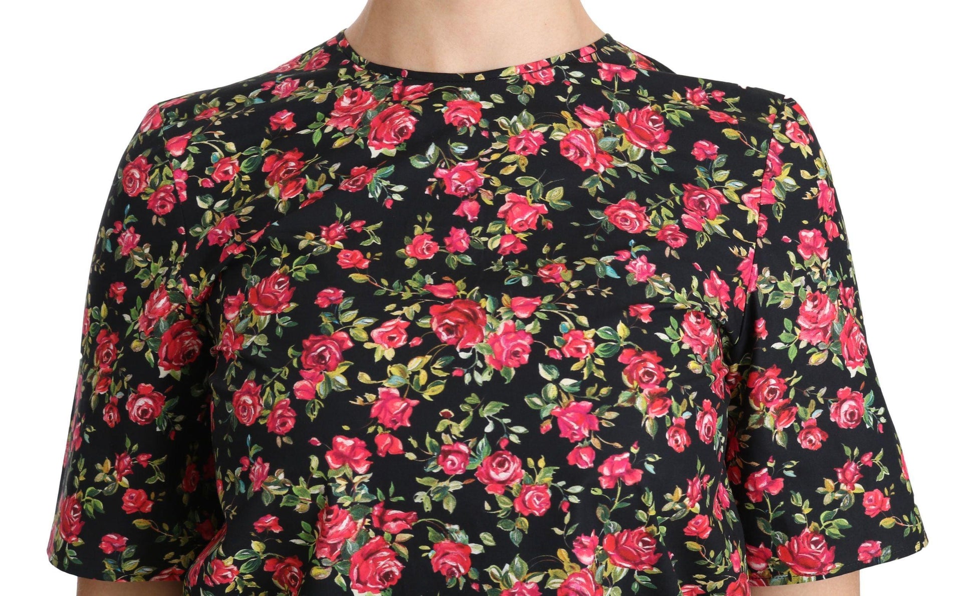 Dolce & Gabbana Elegant Black Floral Crew Neck Top - Arichezz.store