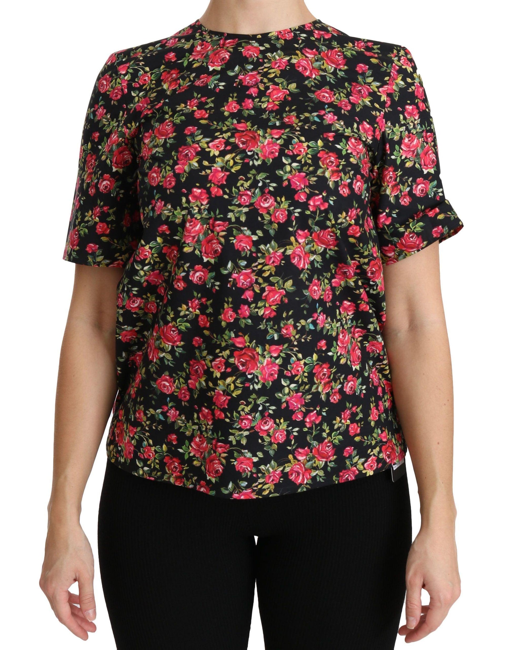 Dolce & Gabbana Elegant Black Floral Crew Neck Top - Arichezz.store