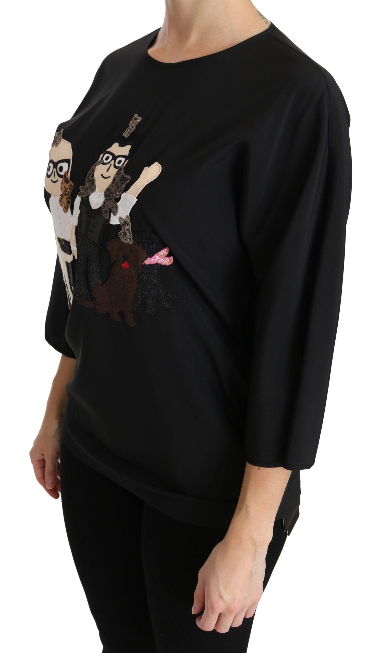 Dolce & Gabbana Elegant Black Silk Stretch Embroidered Top - Arichezz.store