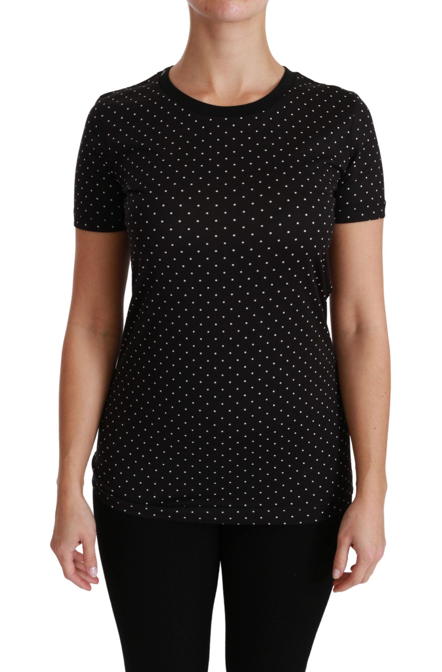 Dolce & Gabbana Chic Black Dotted Crewneck Cotton Tee - Arichezz.store