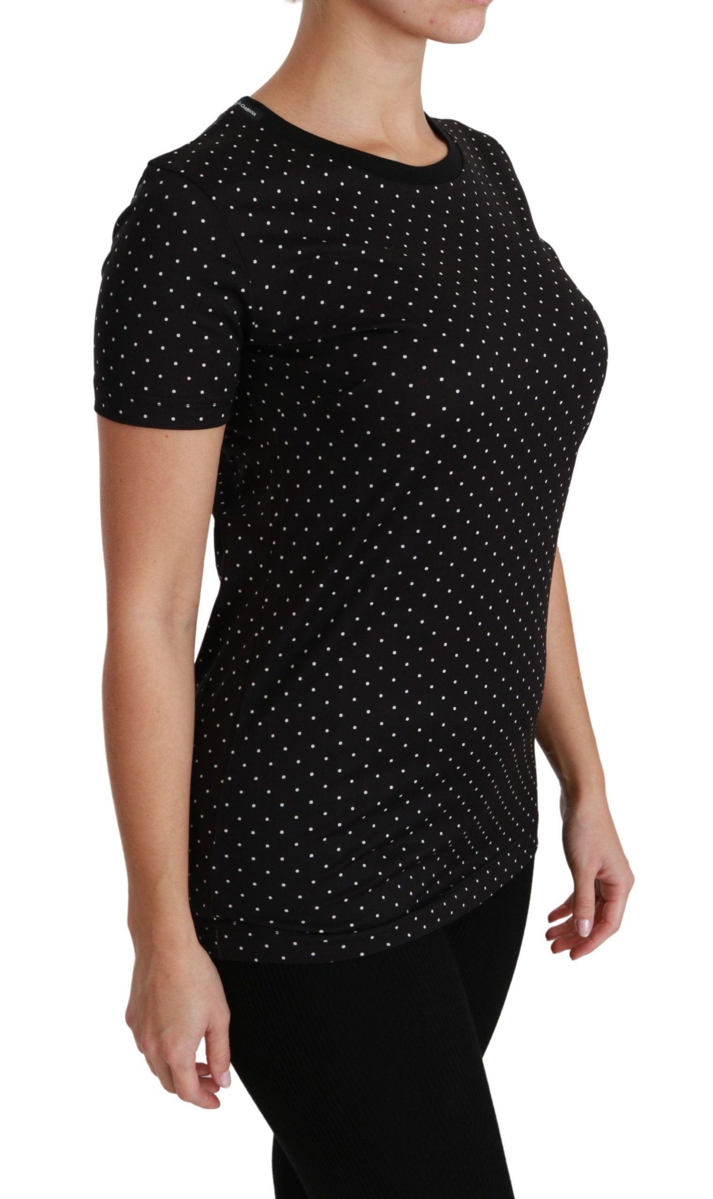 Dolce & Gabbana Chic Black Dotted Crewneck Cotton Tee - Arichezz.store