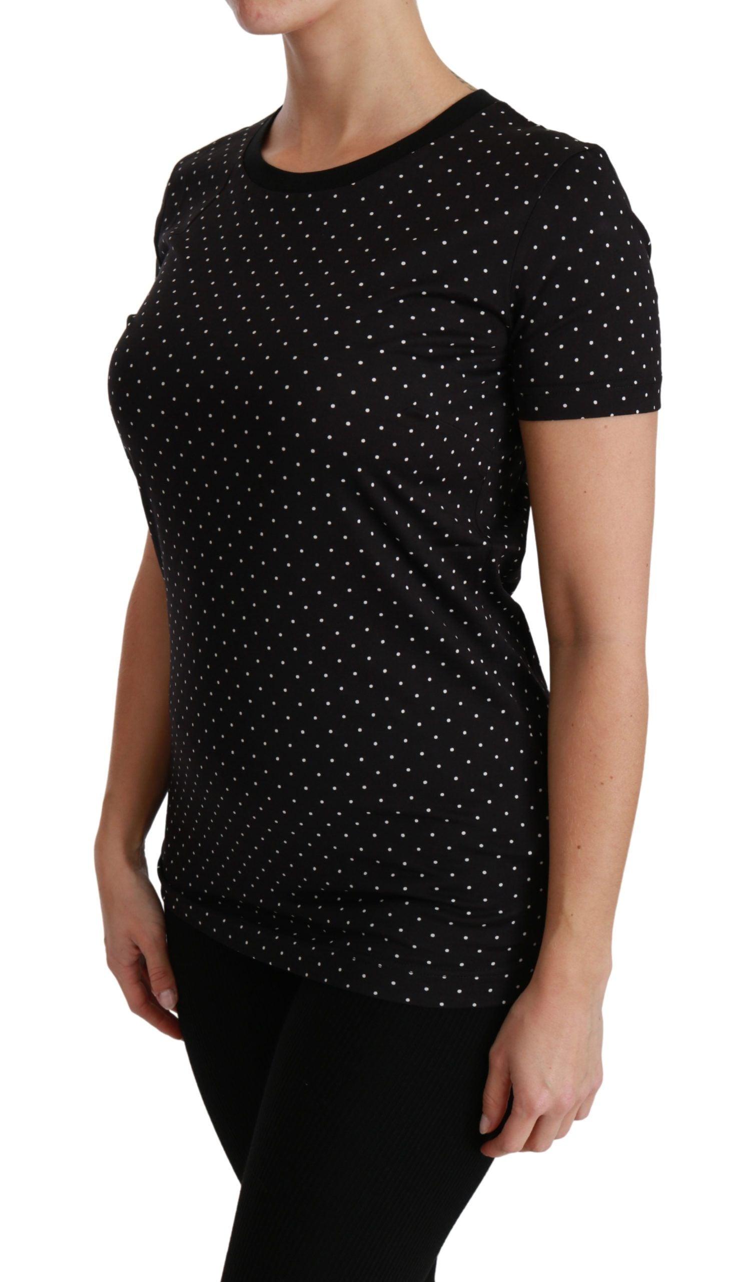 Dolce & Gabbana Chic Black Dotted Crewneck Cotton Tee - Arichezz.store