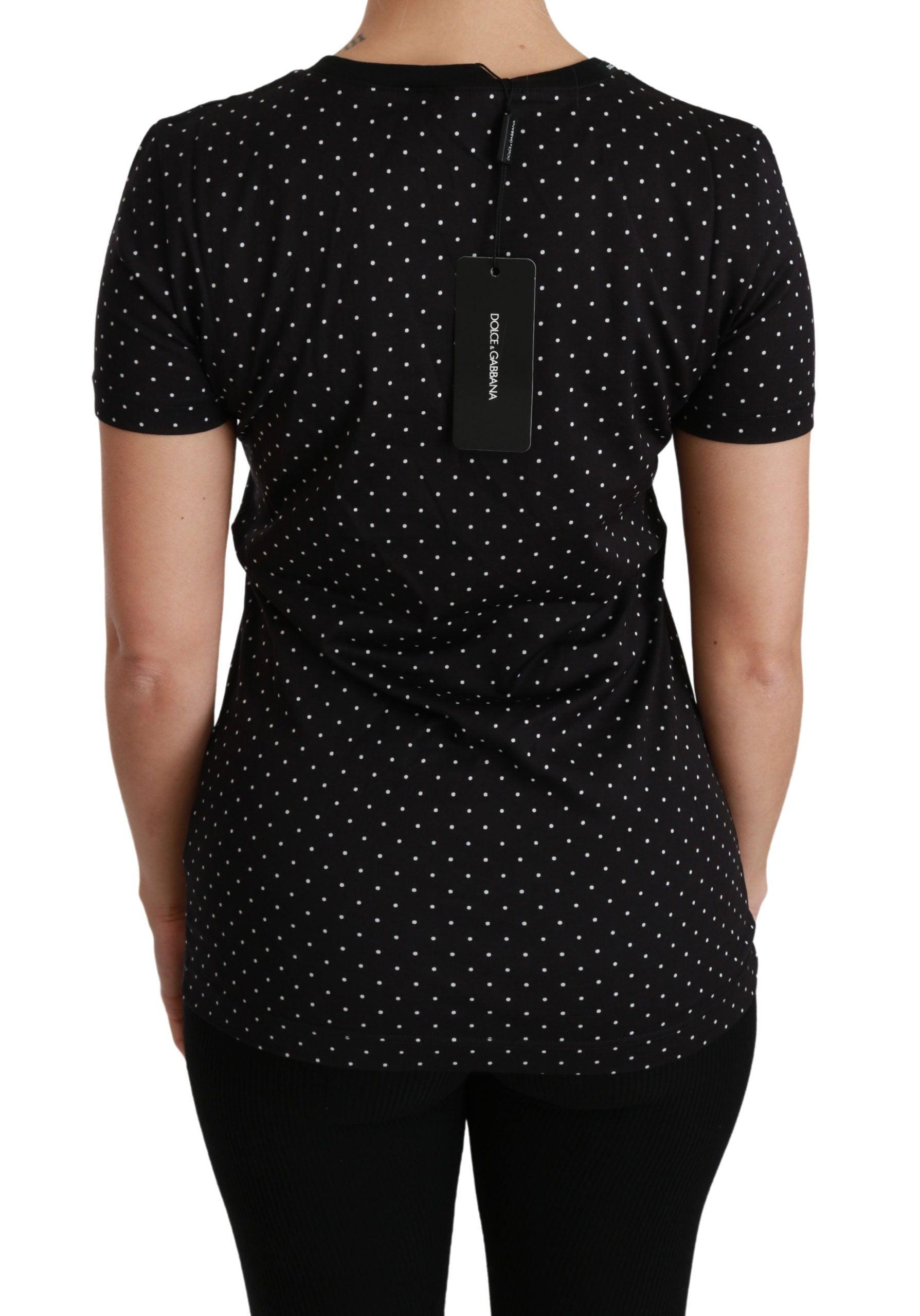 Dolce & Gabbana Chic Black Dotted Crewneck Cotton Tee - Arichezz.store