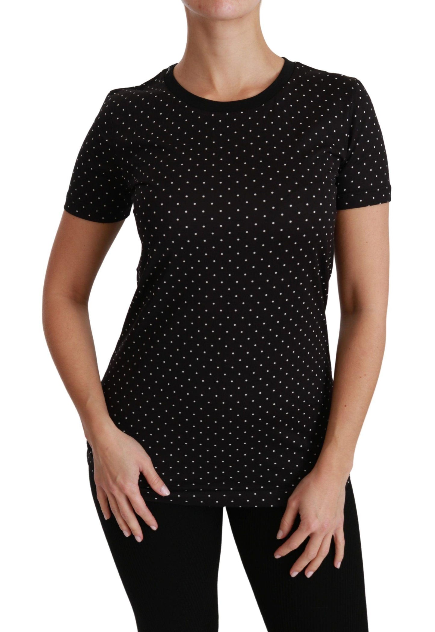 Dolce & Gabbana Chic Black Dotted Crewneck Cotton Tee - Arichezz.store