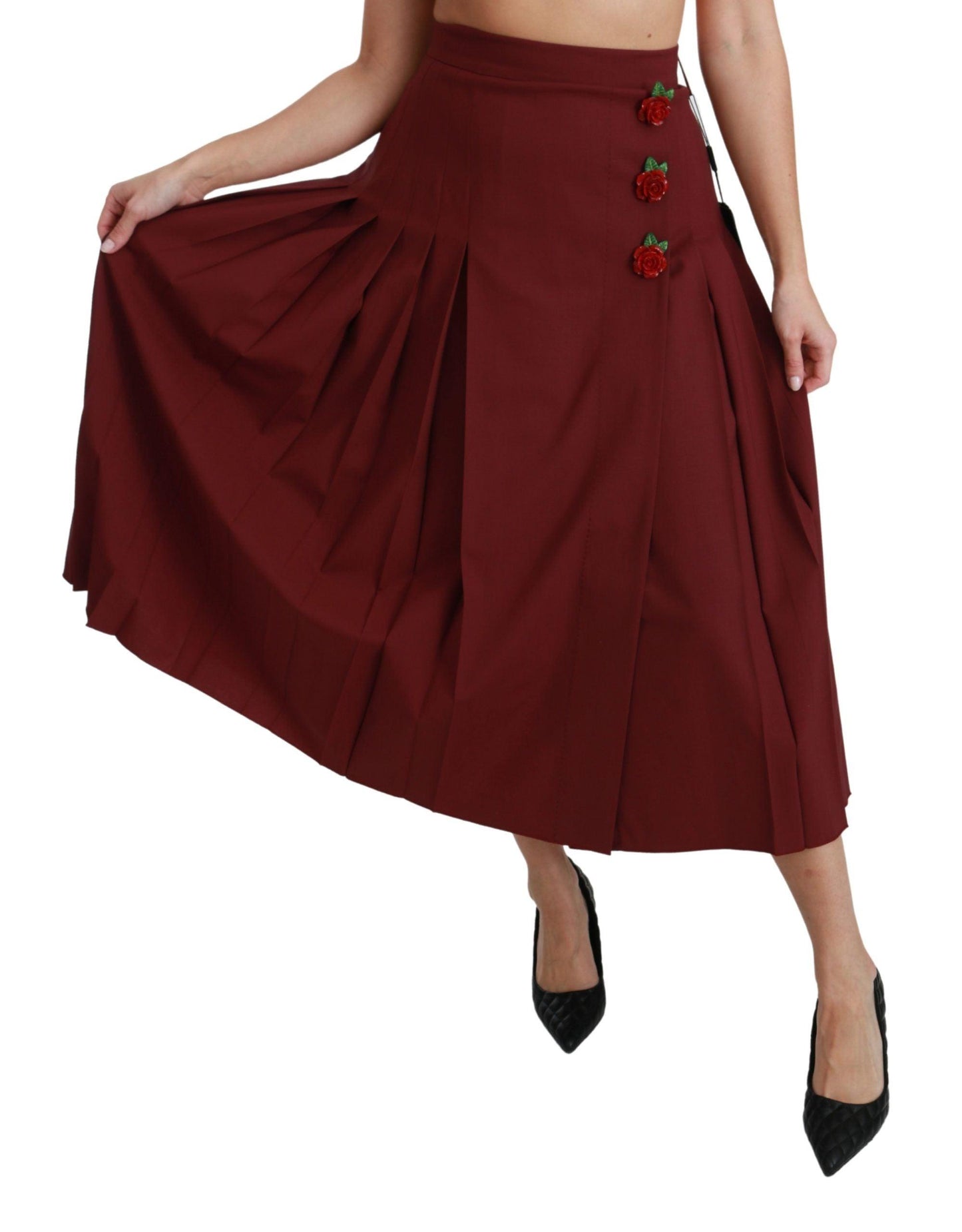 Dolce & Gabbana Elegant Red High Waist Virgin Wool Skirt - Arichezz.store