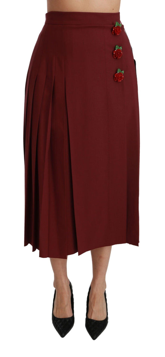 Dolce & Gabbana Elegant Red High Waist Virgin Wool Skirt - Arichezz.store