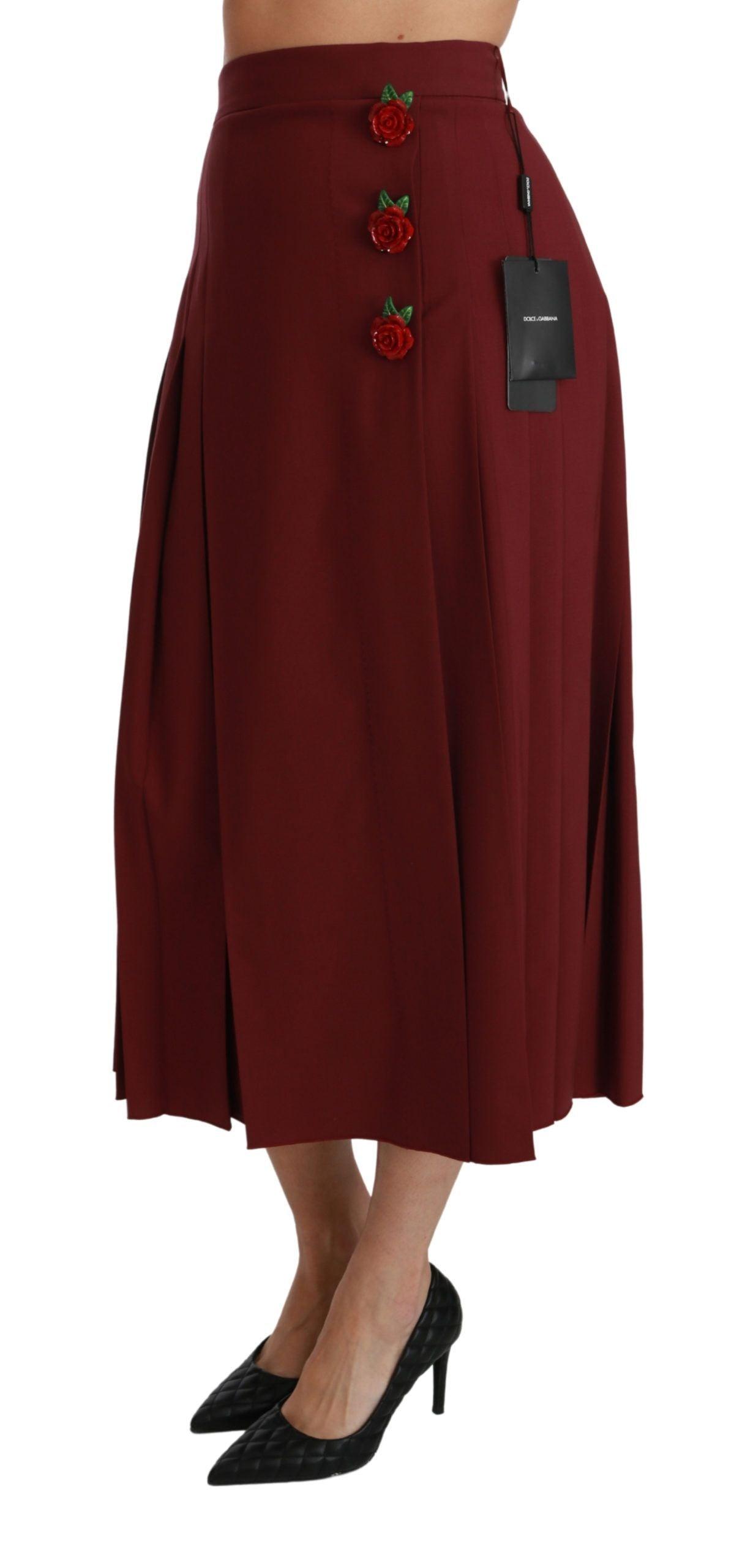 Dolce & Gabbana Elegant Red High Waist Virgin Wool Skirt - Arichezz.store