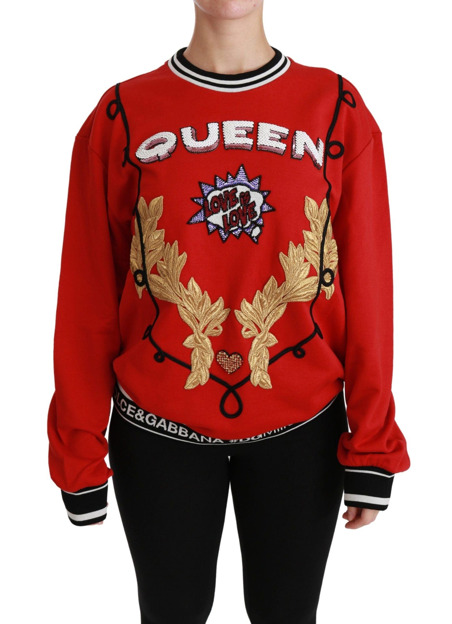 Dolce & Gabbana Radiant Red Sequined Crew Neck Sweater - Arichezz.store