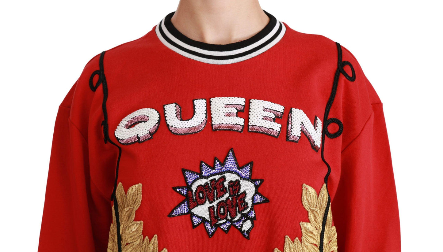 Dolce & Gabbana Radiant Red Sequined Crew Neck Sweater - Arichezz.store