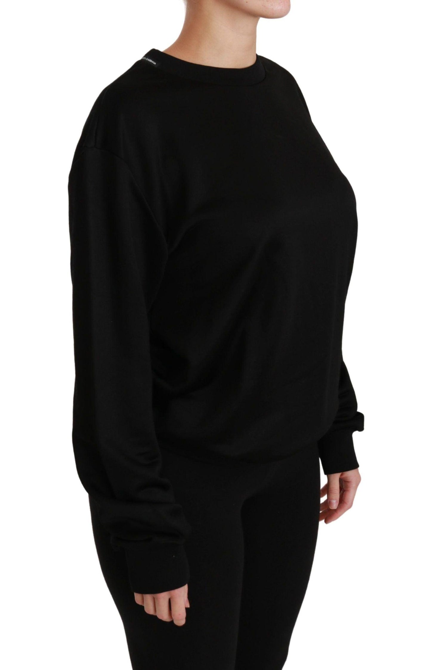 Dolce & Gabbana Elegant Black Cotton Crew Neck Pullover Sweater - Arichezz.store