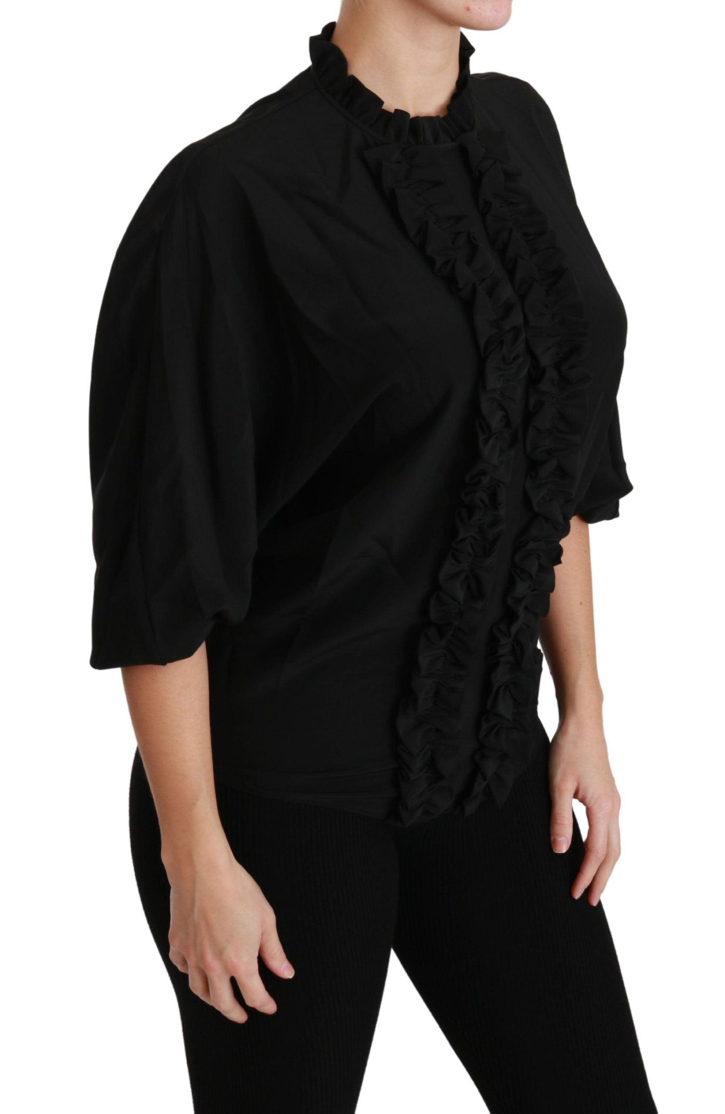 Dolce & Gabbana Elegant Black Silk Short Sleeve Blouse - Arichezz.store