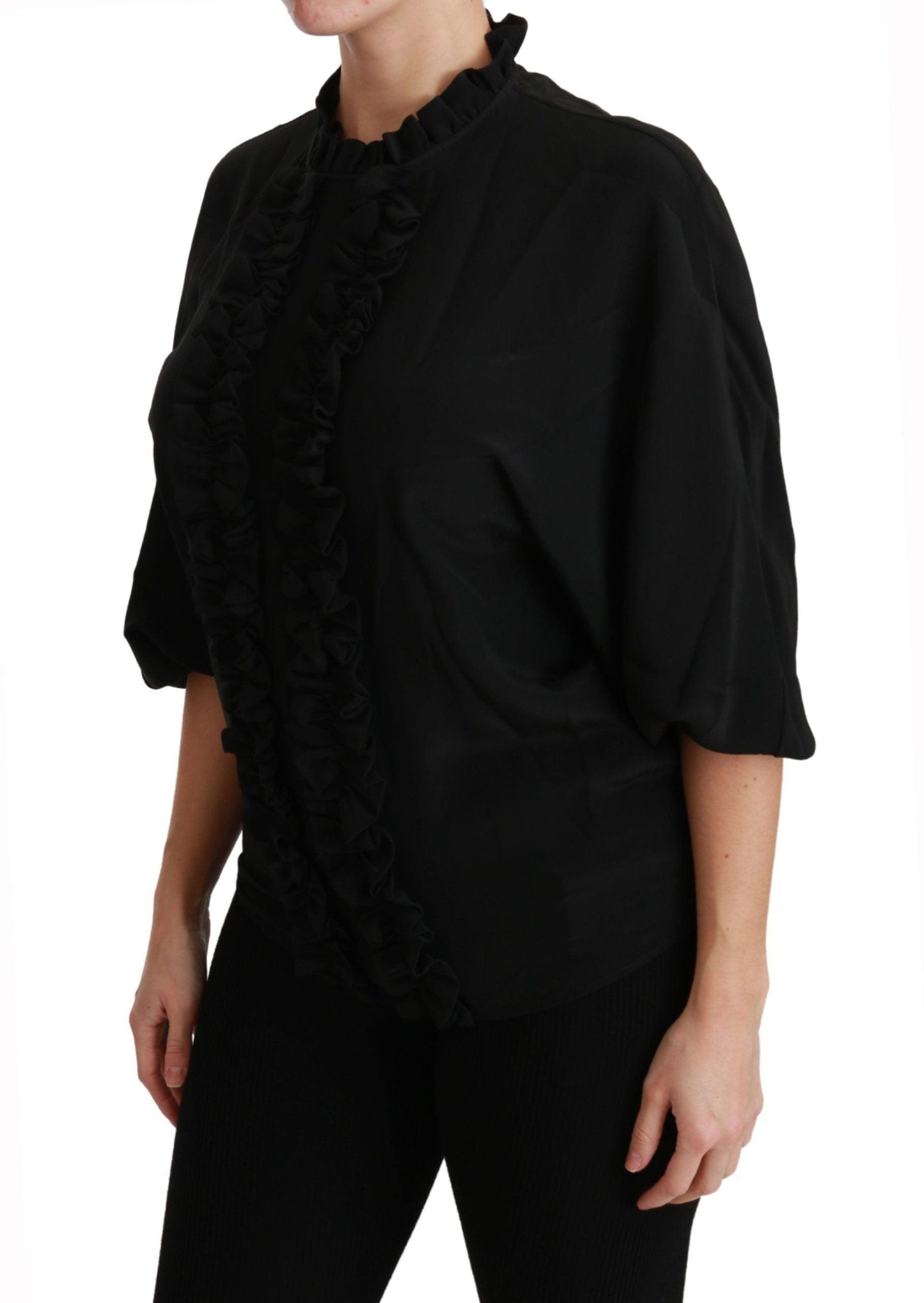 Dolce & Gabbana Elegant Black Silk Short Sleeve Blouse - Arichezz.store