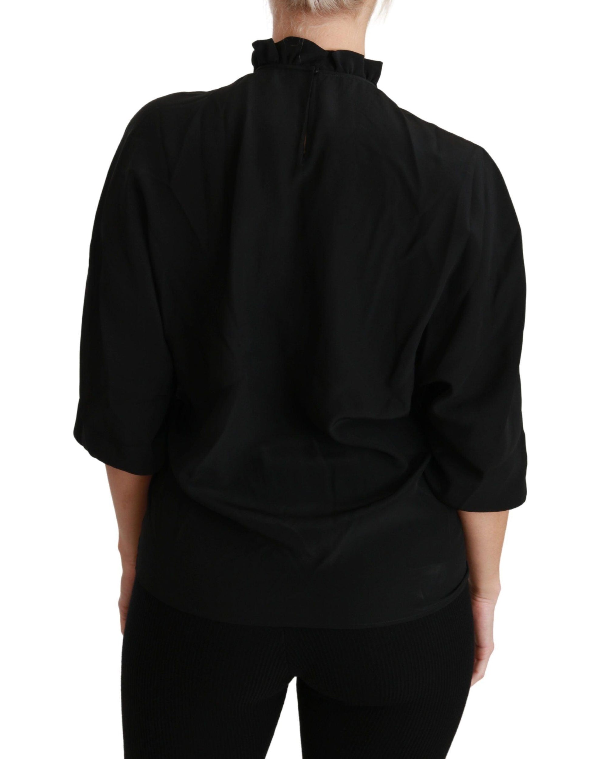 Dolce & Gabbana Elegant Black Silk Short Sleeve Blouse - Arichezz.store