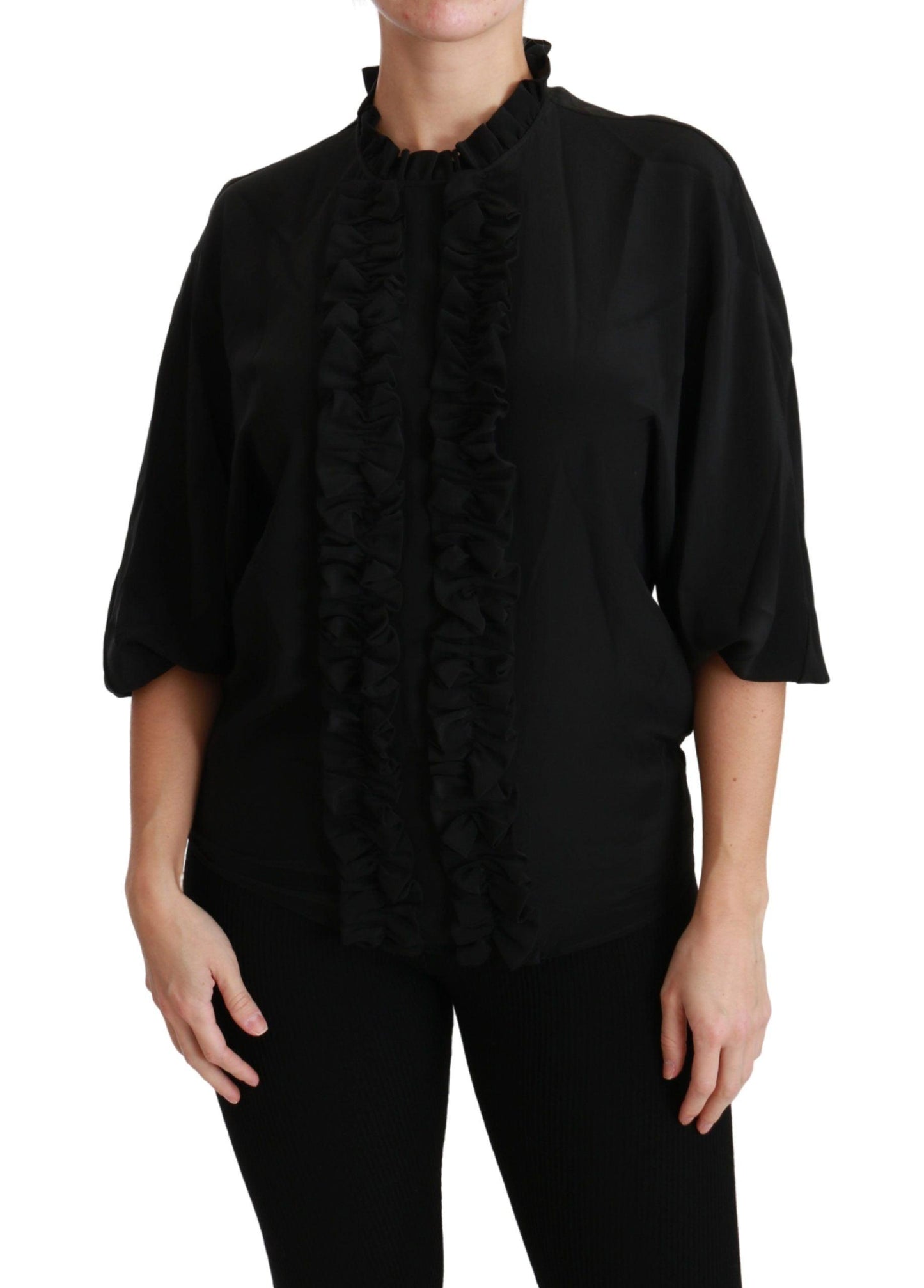 Dolce & Gabbana Elegant Black Silk Short Sleeve Blouse - Arichezz.store