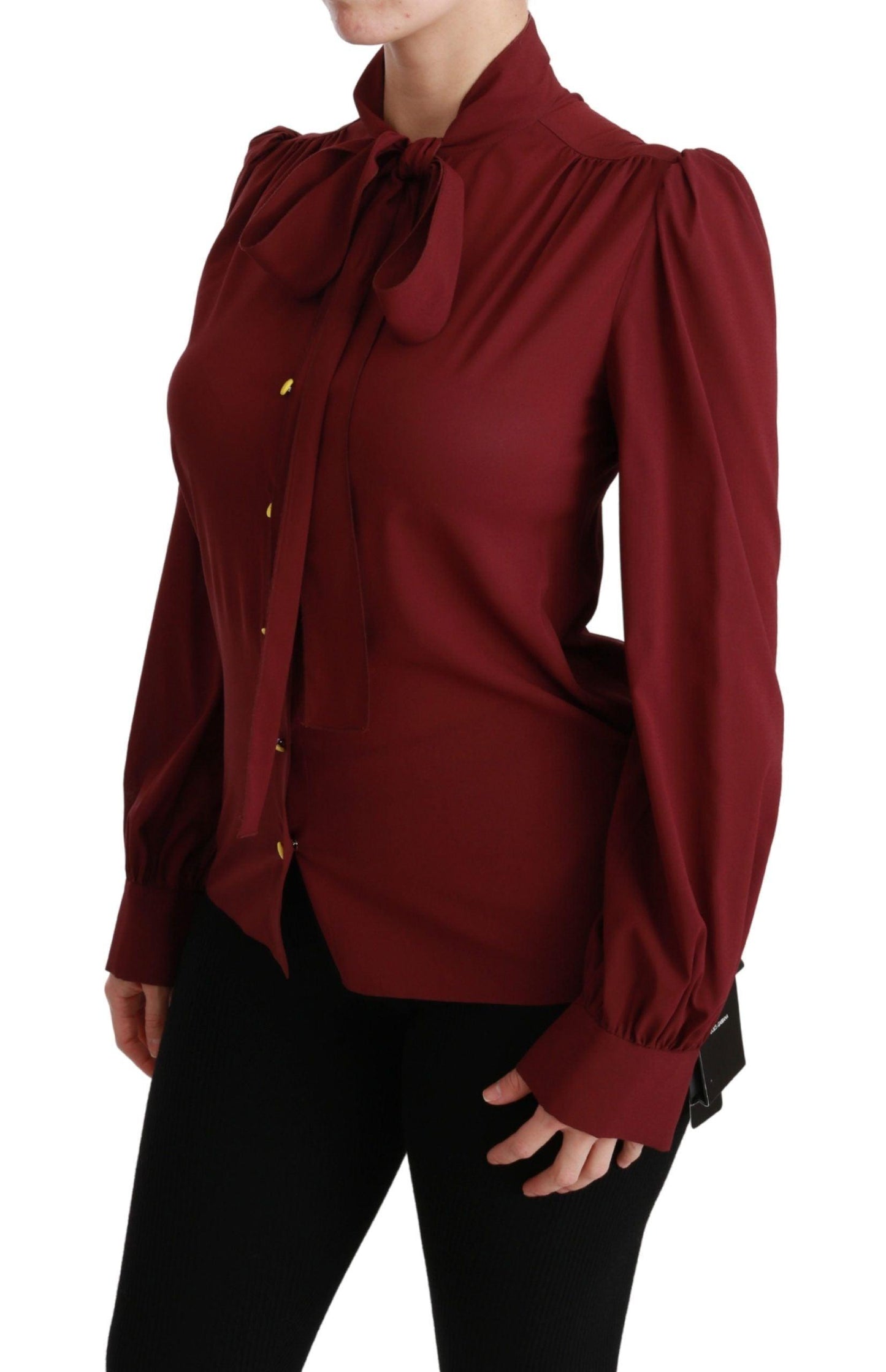 Dolce & Gabbana Elegant Maroon Silk Blend Polo Blouse - Arichezz.store