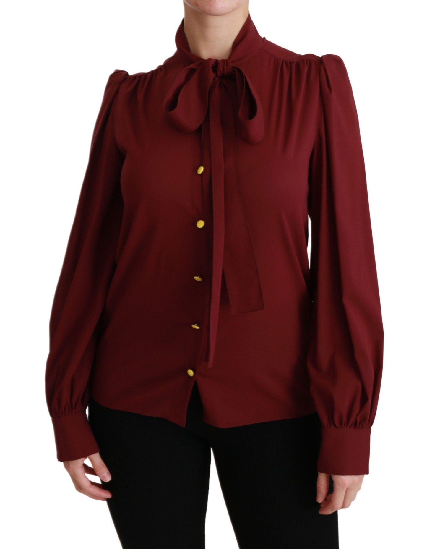 Dolce & Gabbana Elegant Maroon Silk Blend Polo Blouse - Arichezz.store