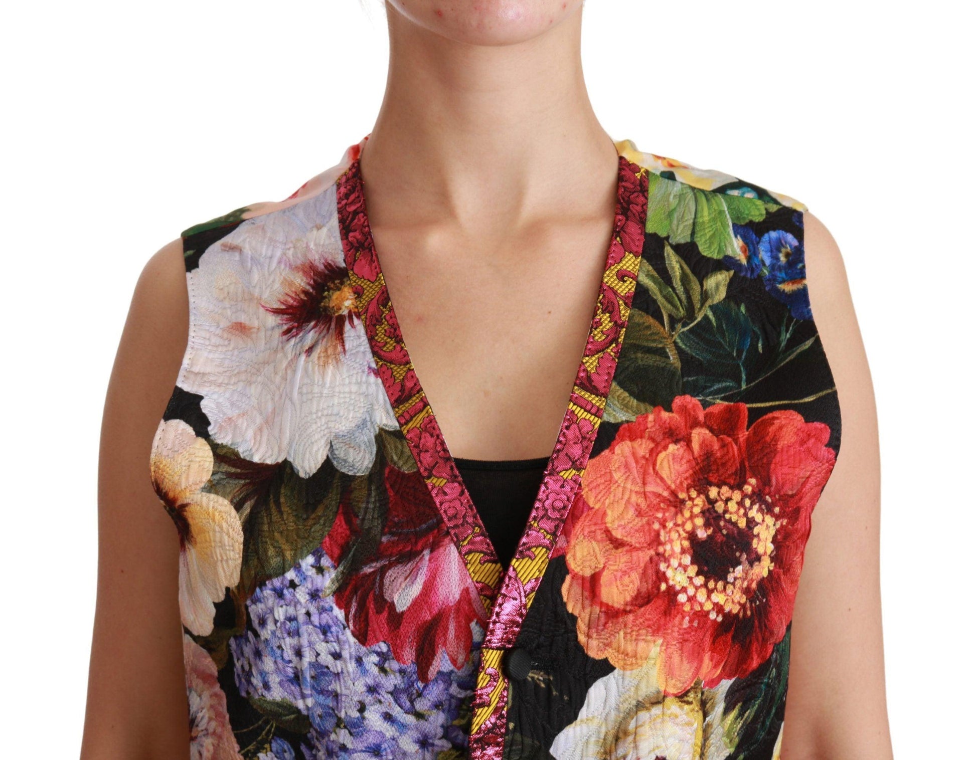 Dolce & Gabbana Multicolor Floral Brocade Sleeveless Vest - Arichezz.store