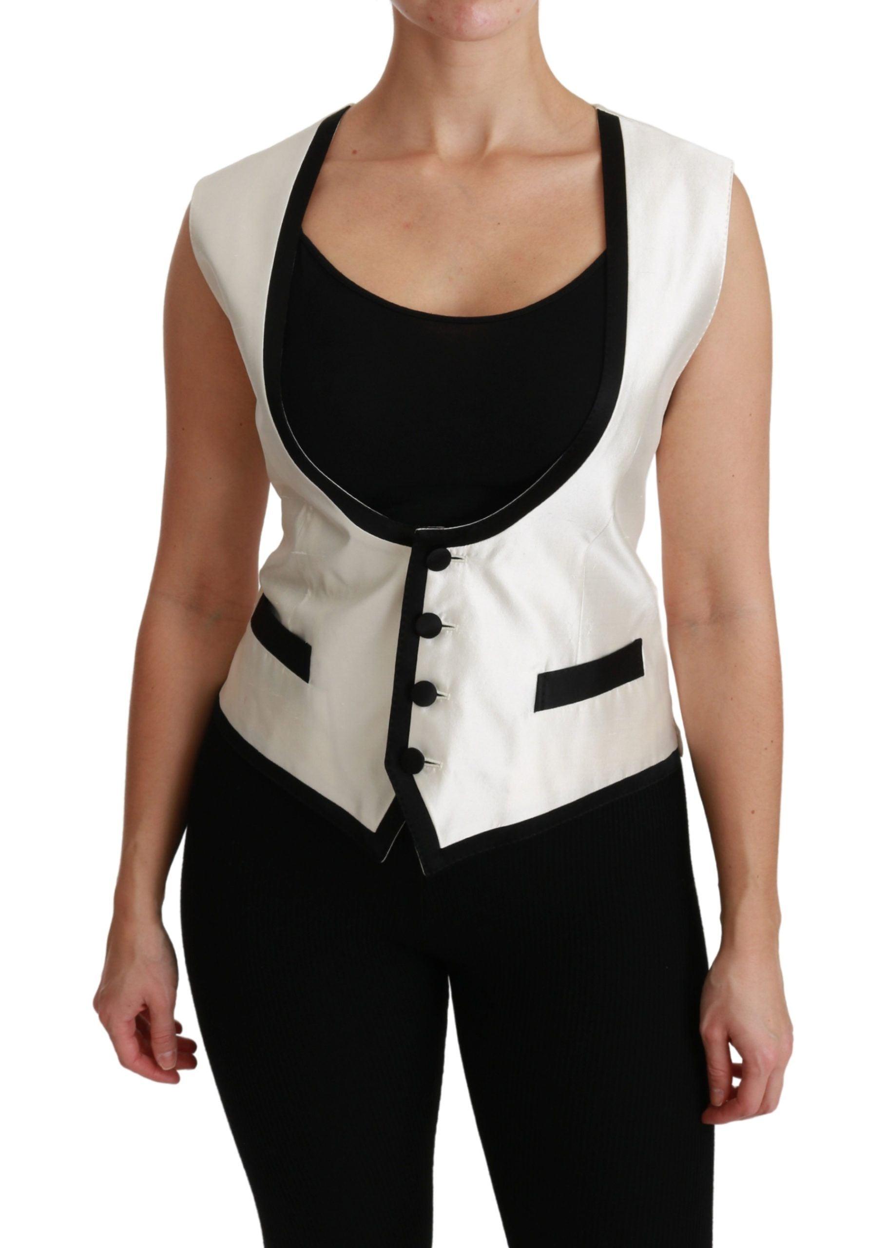 Dolce & Gabbana Elegant Black & White Silk Sleeveless Vest - Arichezz.store