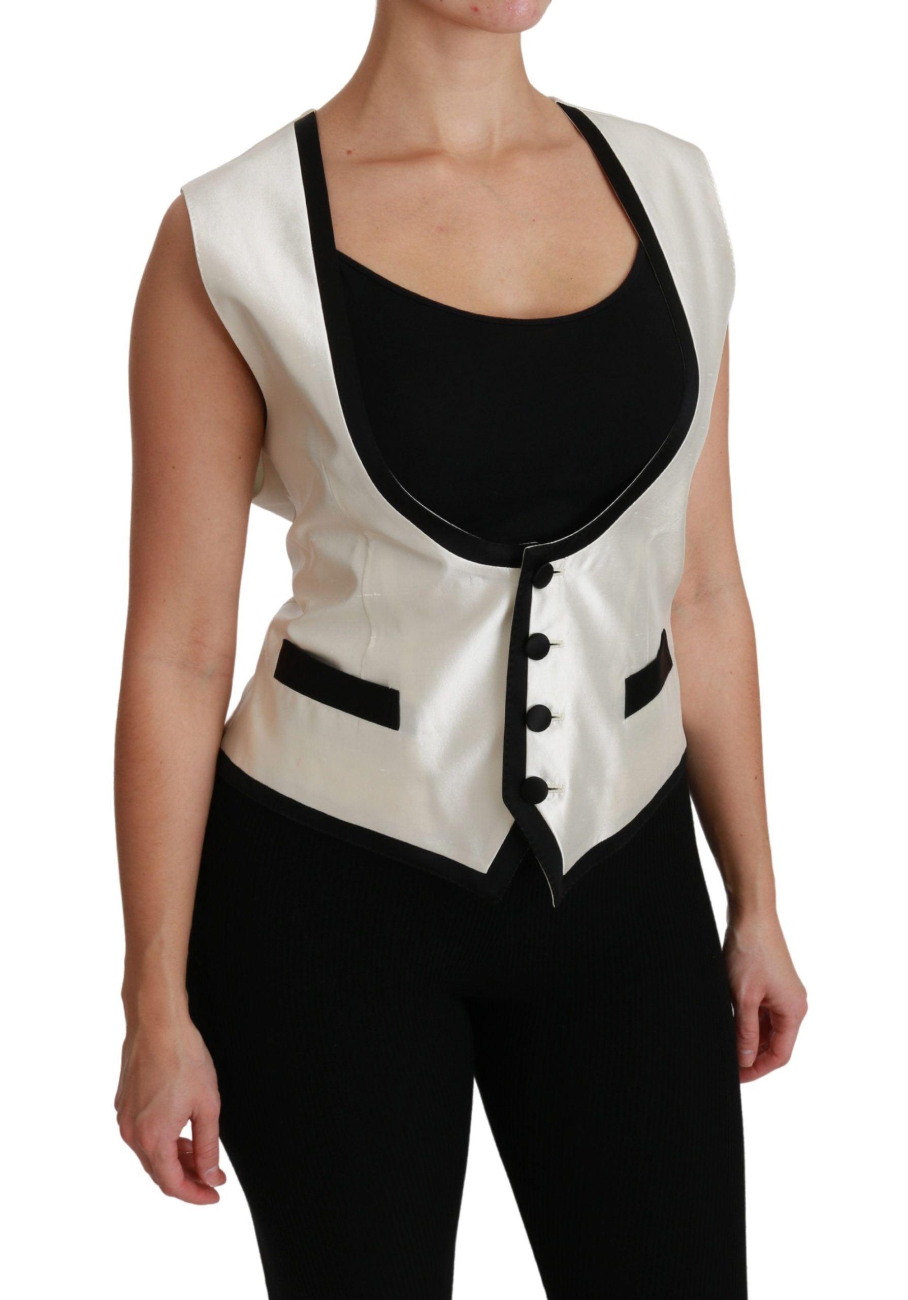 Dolce & Gabbana Elegant Black & White Silk Sleeveless Vest - Arichezz.store