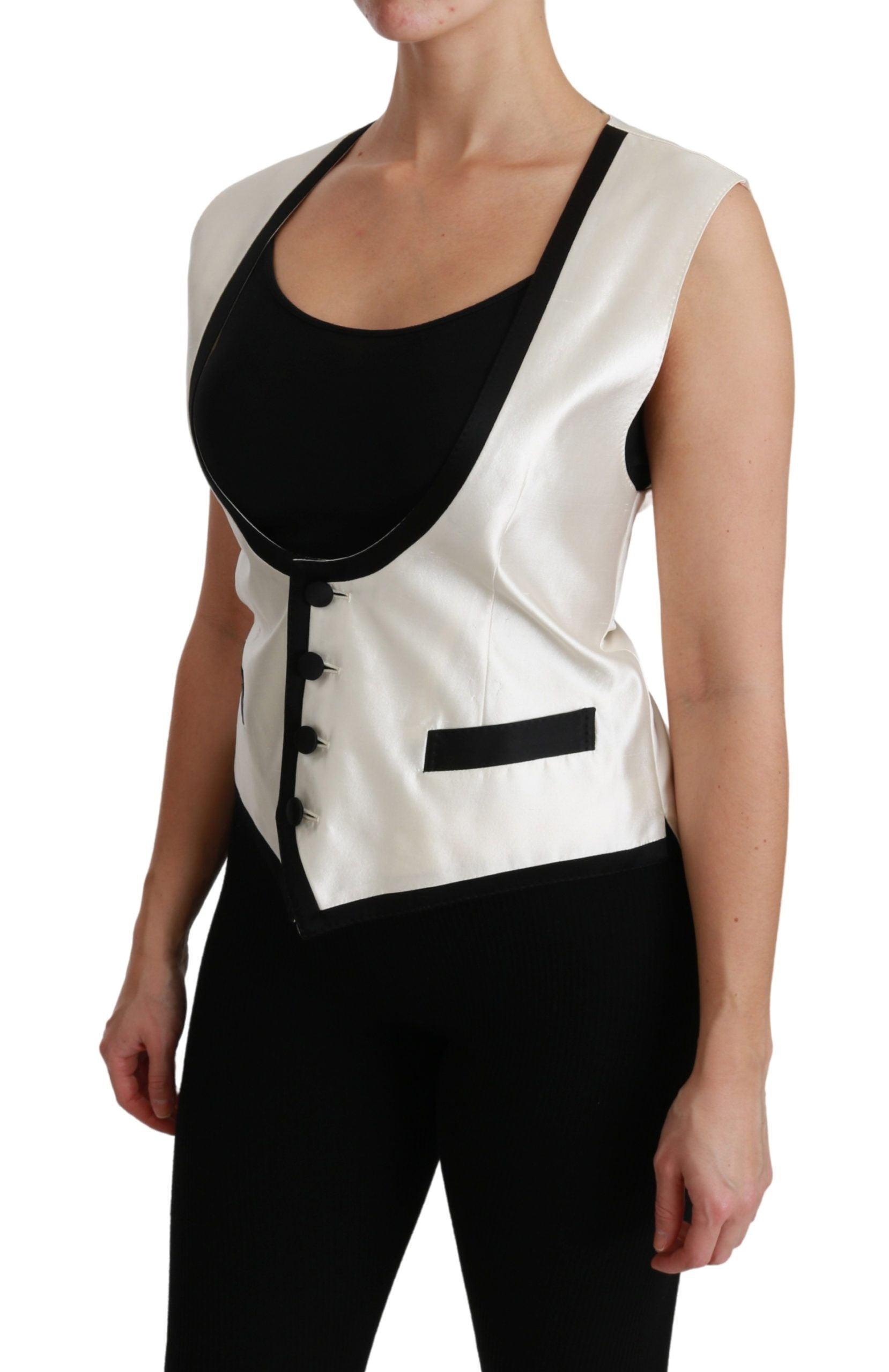 Dolce & Gabbana Elegant Black & White Silk Sleeveless Vest - Arichezz.store