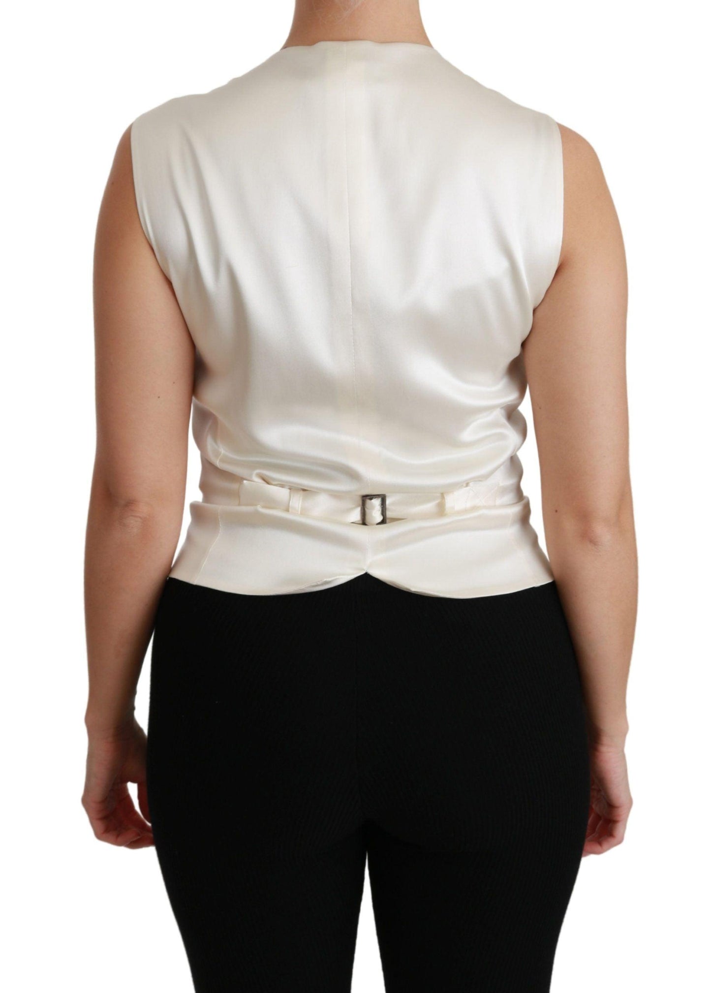 Dolce & Gabbana Elegant Black & White Silk Sleeveless Vest - Arichezz.store