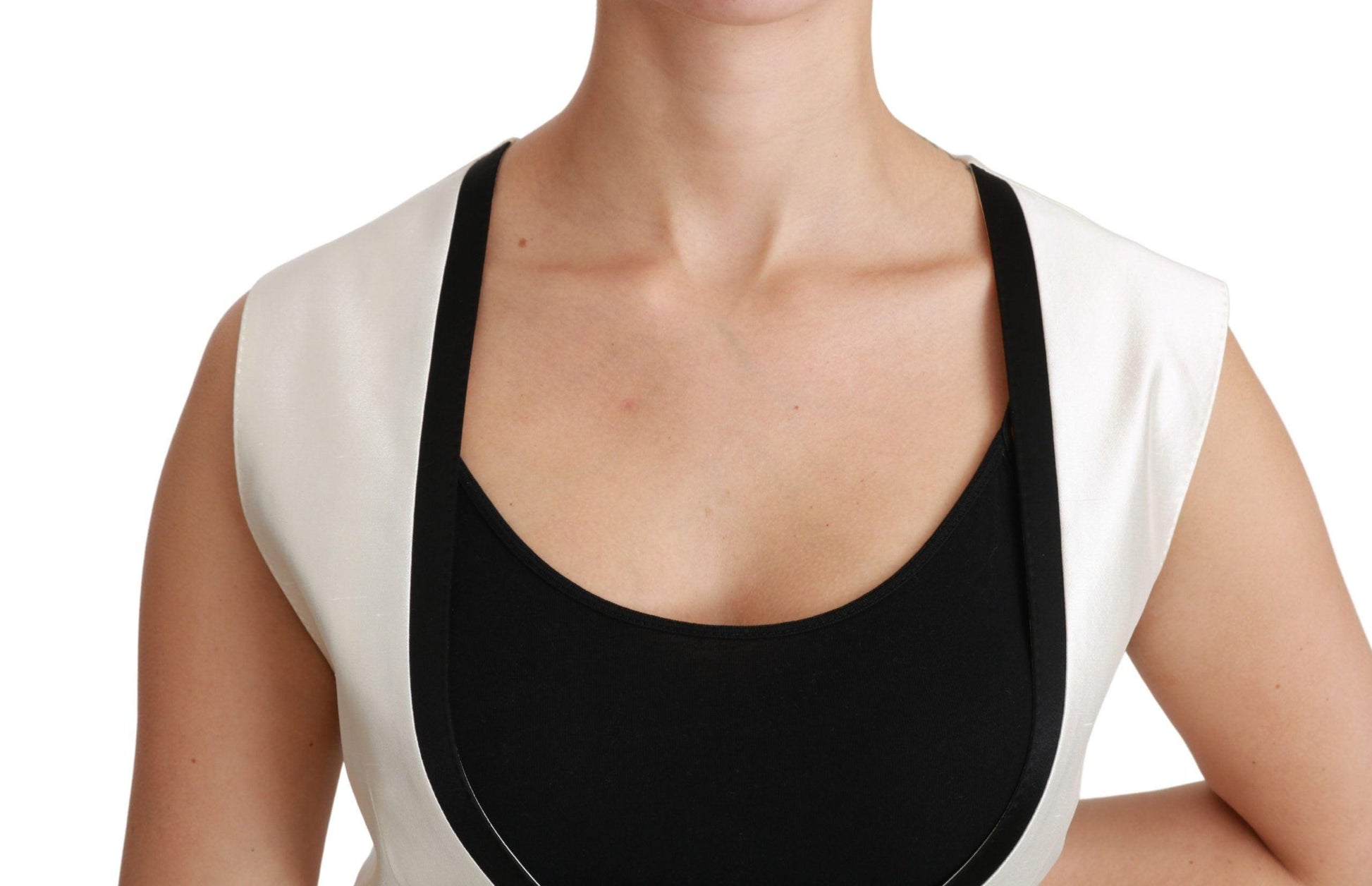 Dolce & Gabbana Elegant Black & White Silk Sleeveless Vest - Arichezz.store