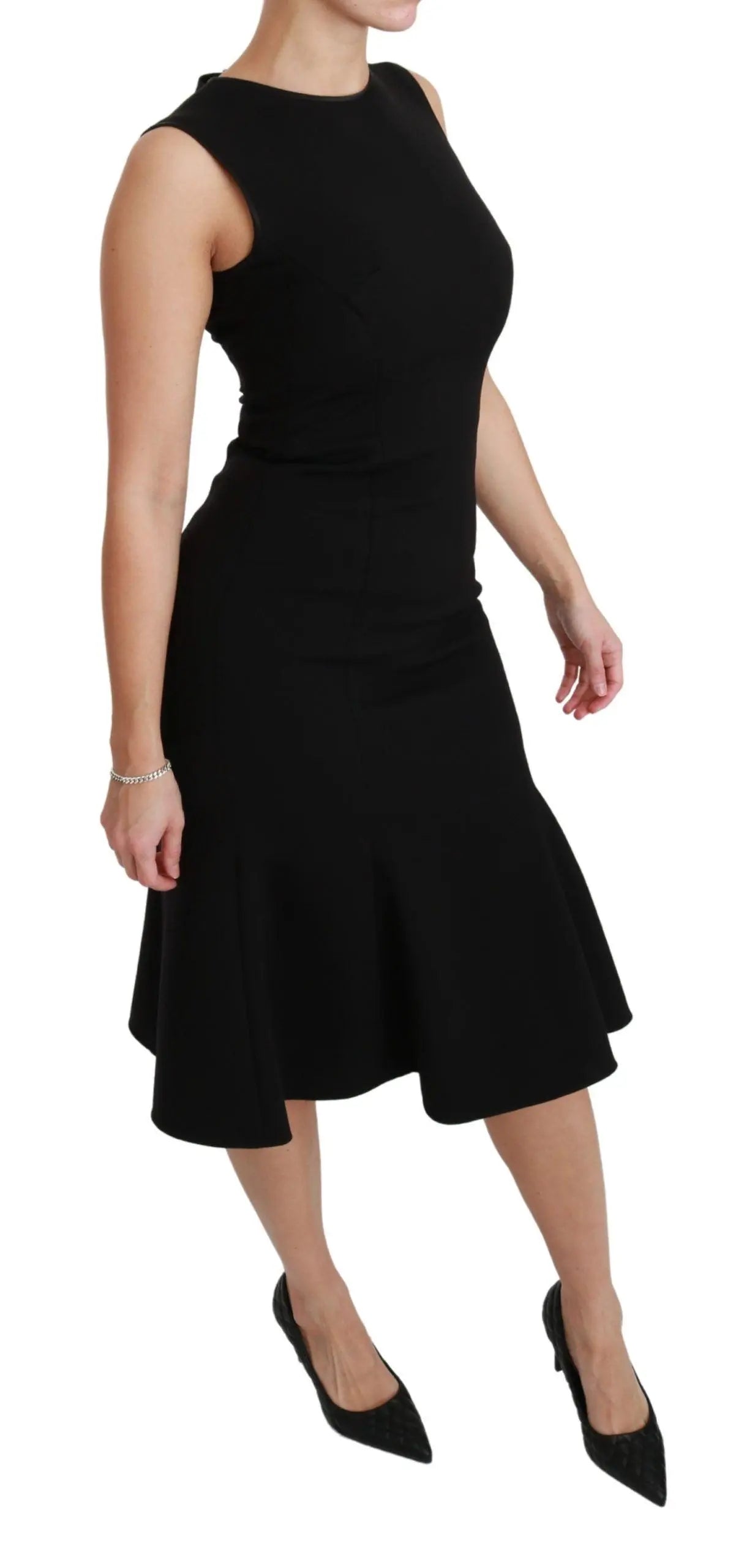 Dolce & Gabbana Elegant Black Fit Flare Wool Blend Dress - Arichezz.store