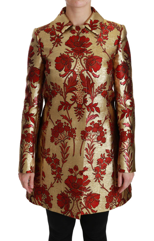 Dolce & Gabbana Gold Floral Brocade Trench Coat - Arichezz.store