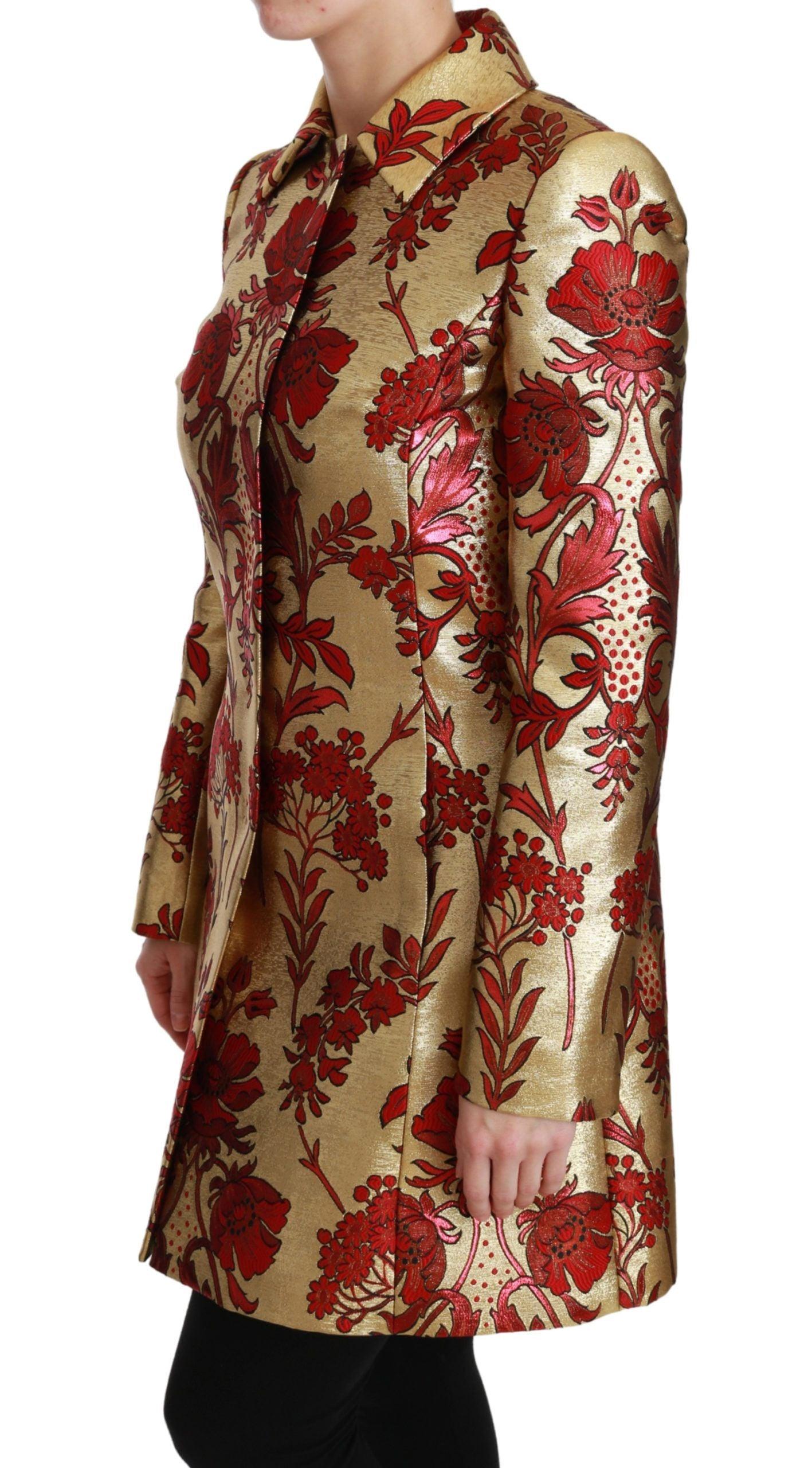 Dolce & Gabbana Gold Floral Brocade Trench Coat - Arichezz.store