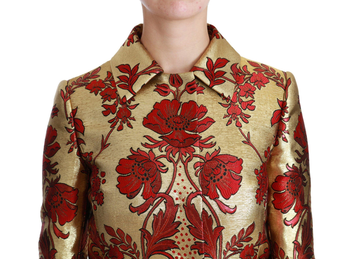 Dolce & Gabbana Gold Floral Brocade Trench Coat - Arichezz.store