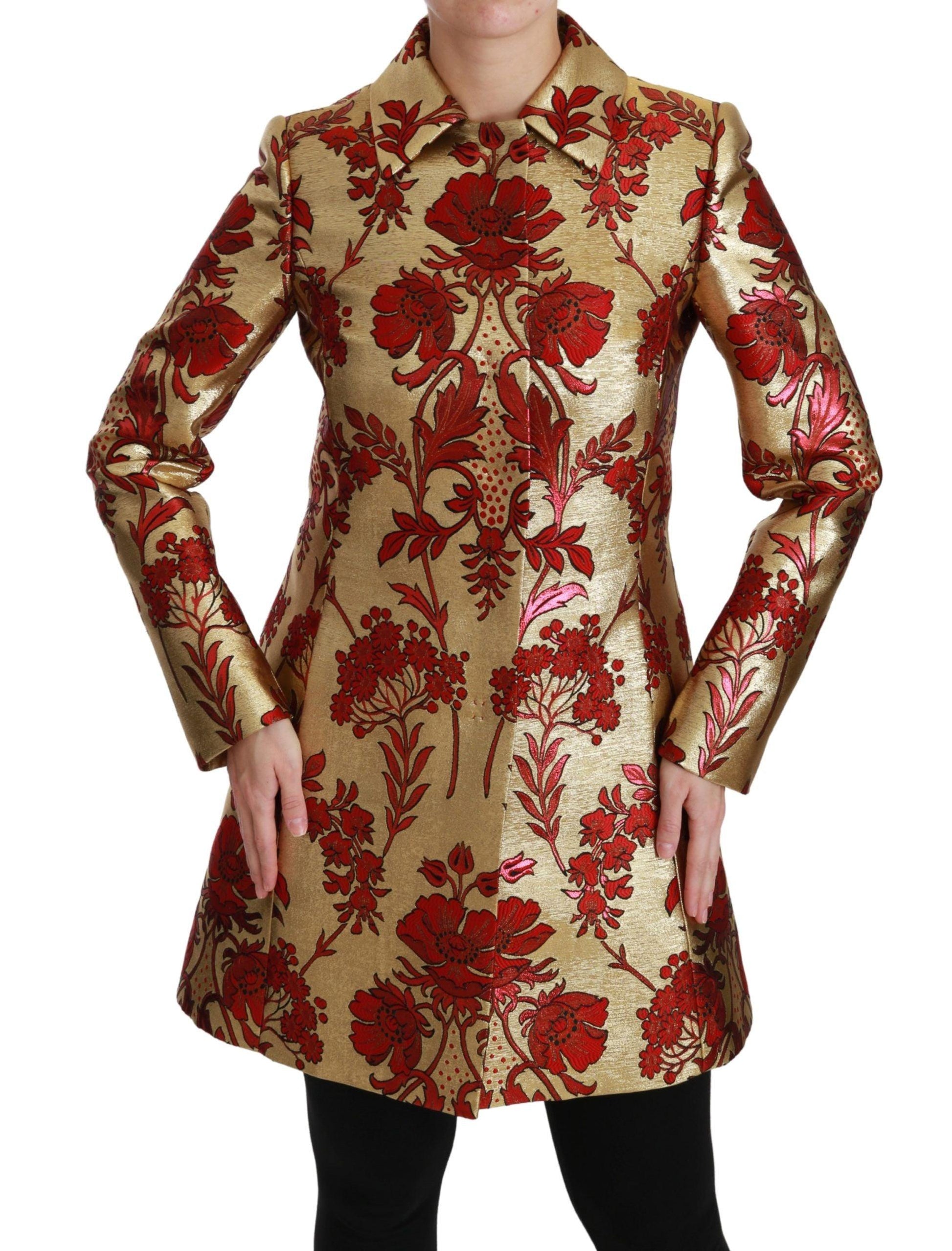 Dolce & Gabbana Gold Floral Brocade Trench Coat - Arichezz.store