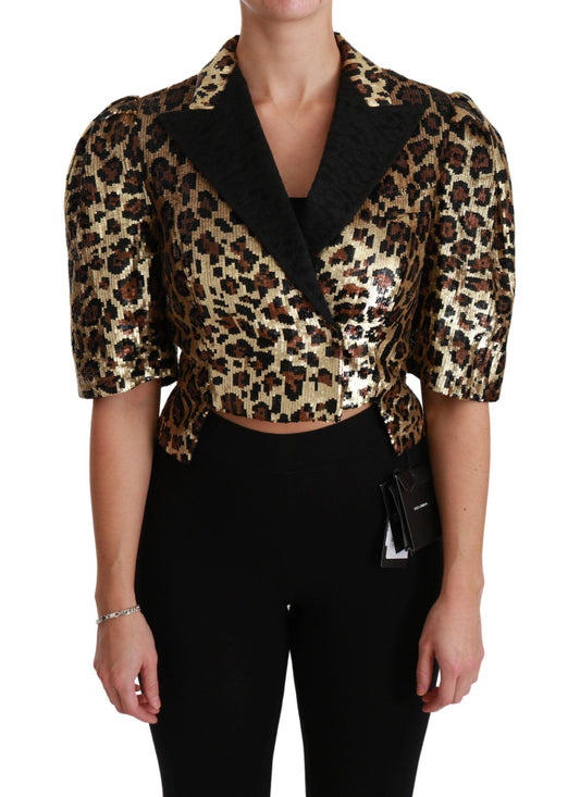 Dolce & Gabbana Gold Leopard Print Short Sleeve Blazer - Arichezz.store