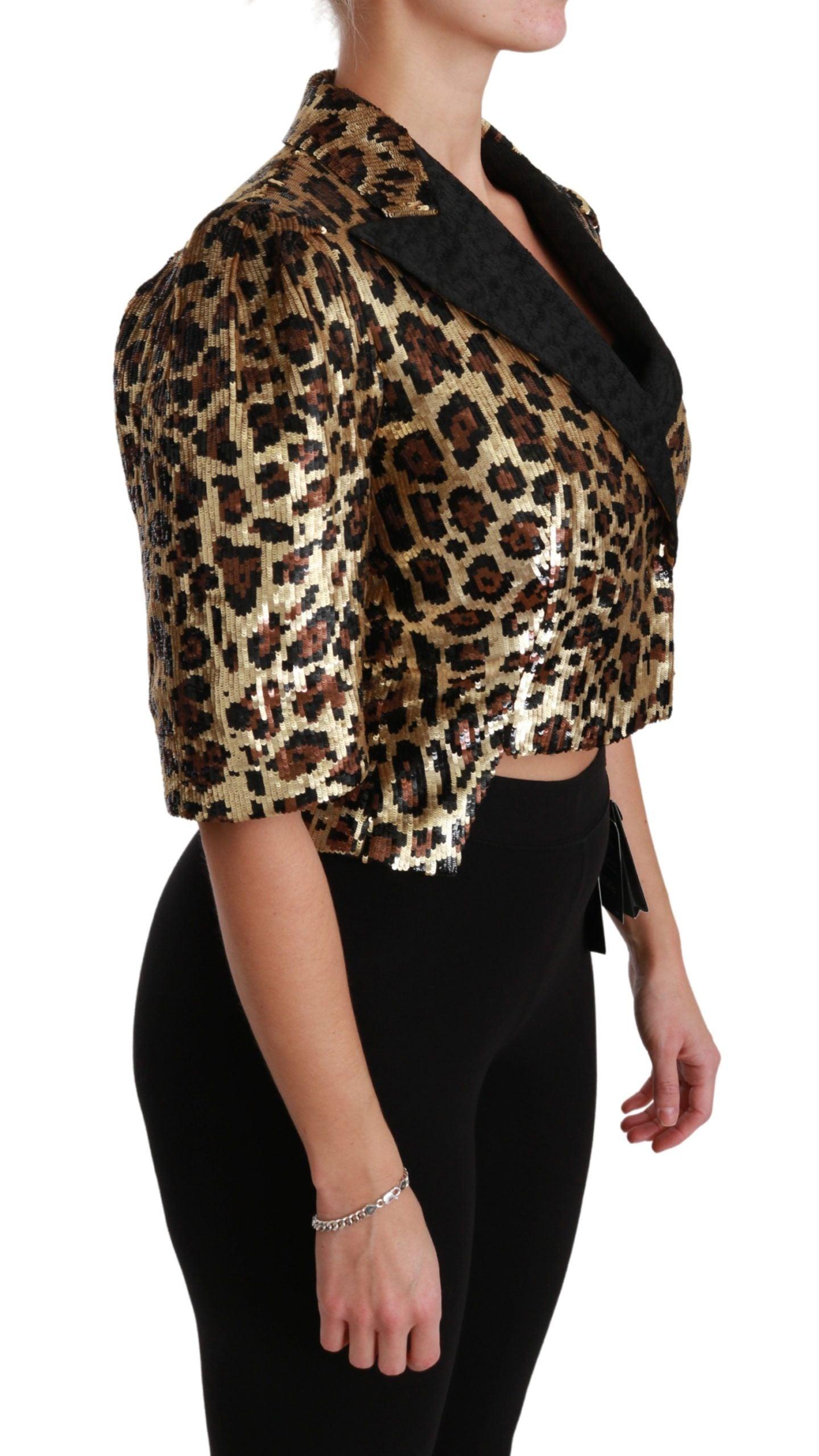 Dolce & Gabbana Gold Leopard Print Short Sleeve Blazer - Arichezz.store