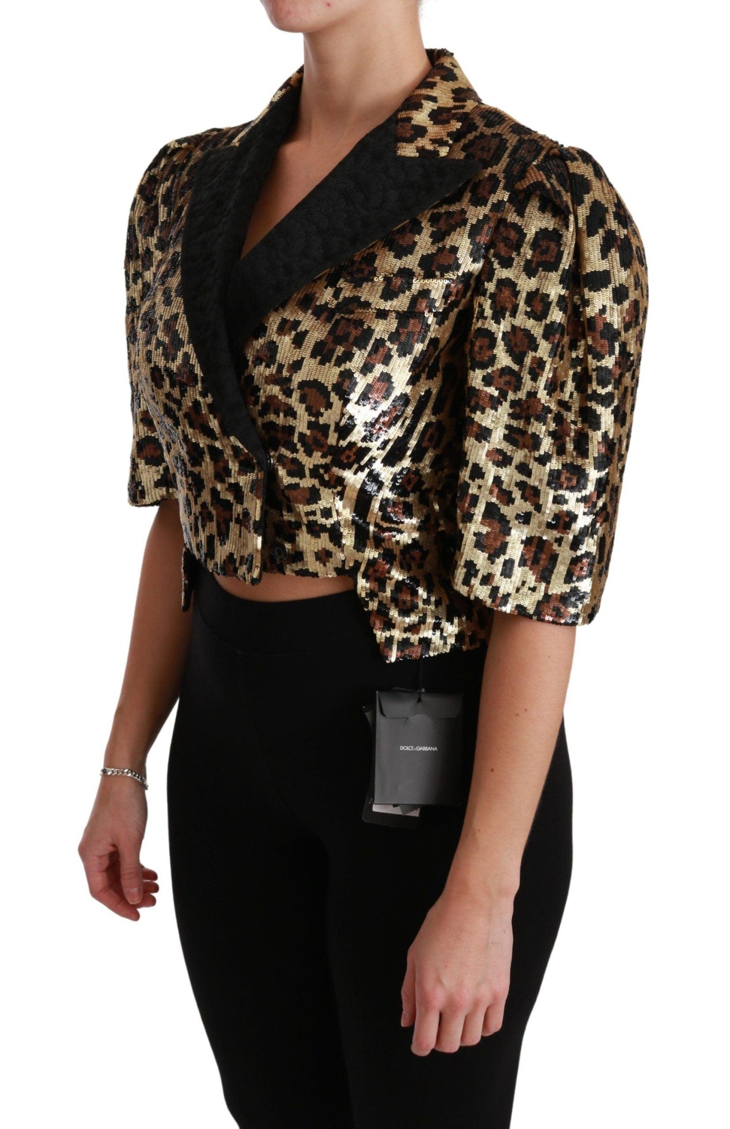 Dolce & Gabbana Gold Leopard Print Short Sleeve Blazer - Arichezz.store