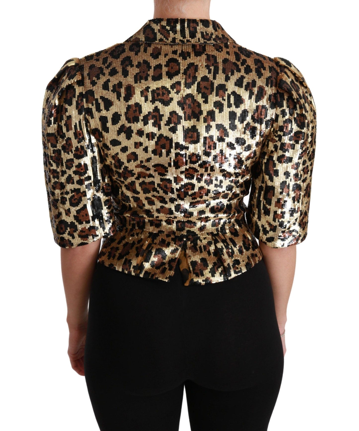 Dolce & Gabbana Gold Leopard Print Short Sleeve Blazer - Arichezz.store