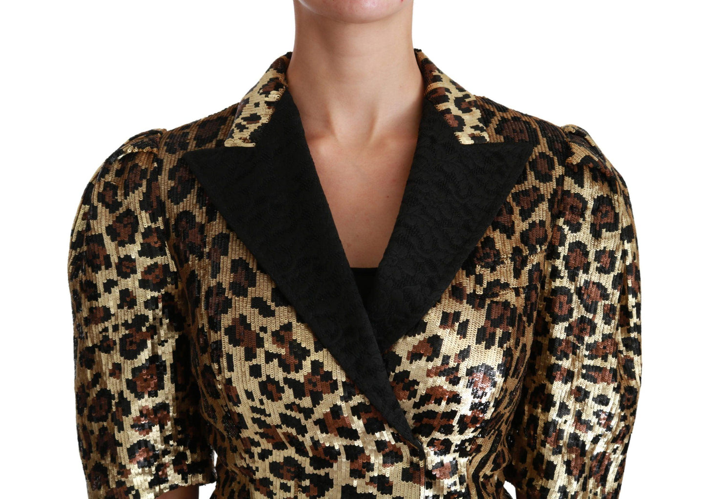 Dolce & Gabbana Gold Leopard Print Short Sleeve Blazer - Arichezz.store