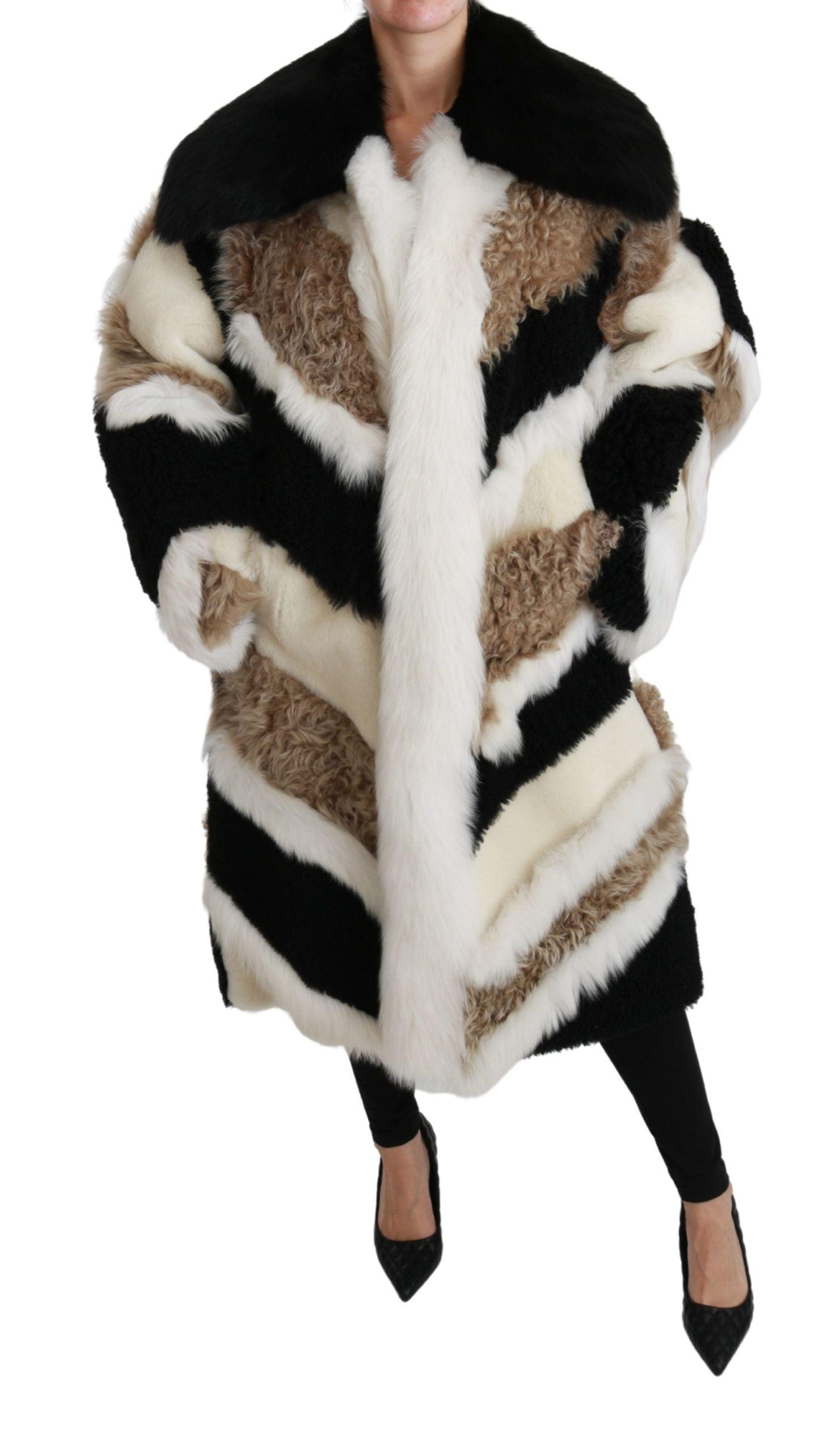 Dolce & Gabbana Elegant Multicolor Shearling Cape Coat - Arichezz.store