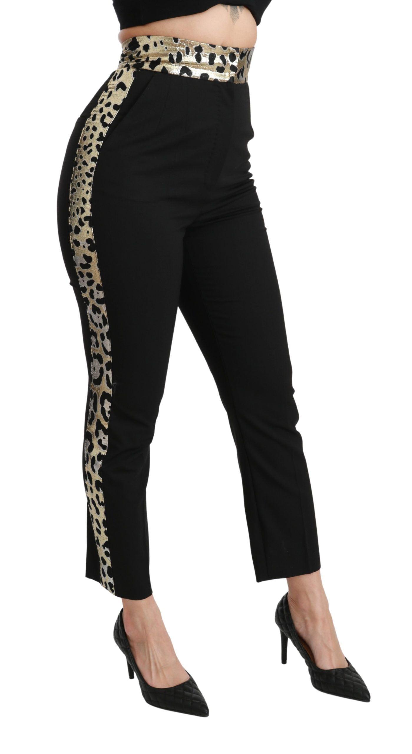 Dolce & Gabbana Gold Leopard Jacquard High Waist Pants - Arichezz.store