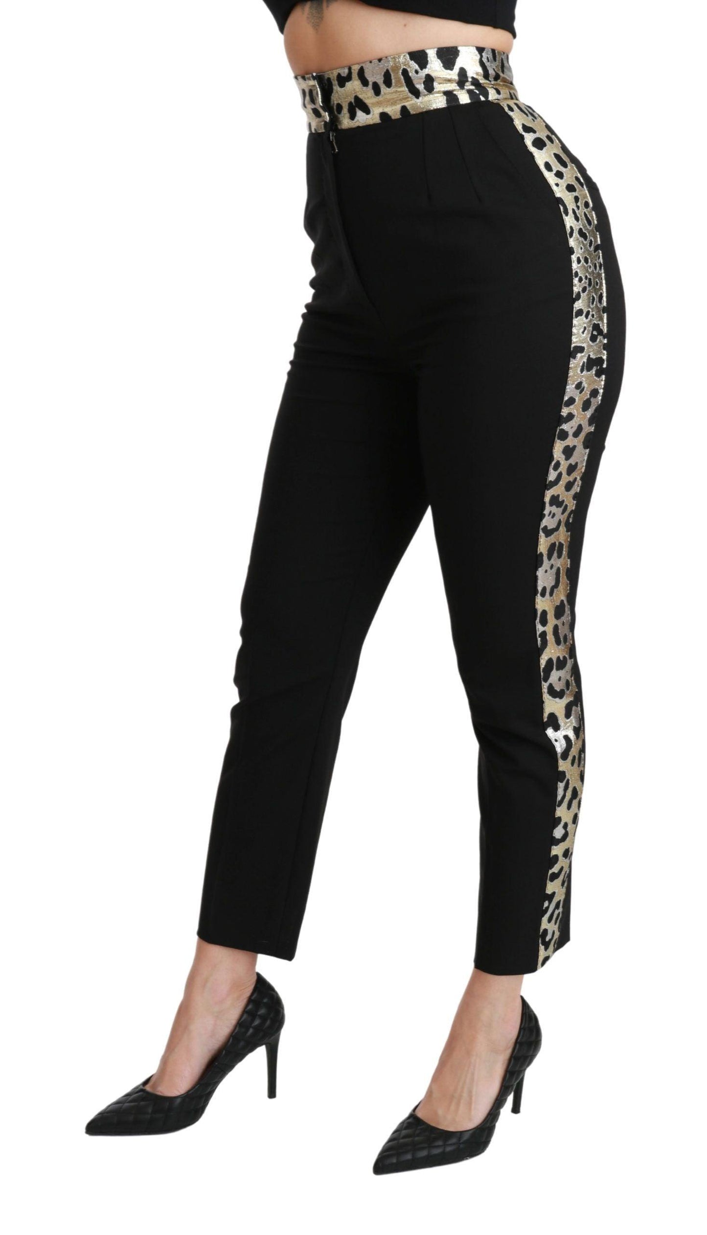 Dolce & Gabbana Gold Leopard Jacquard High Waist Pants - Arichezz.store