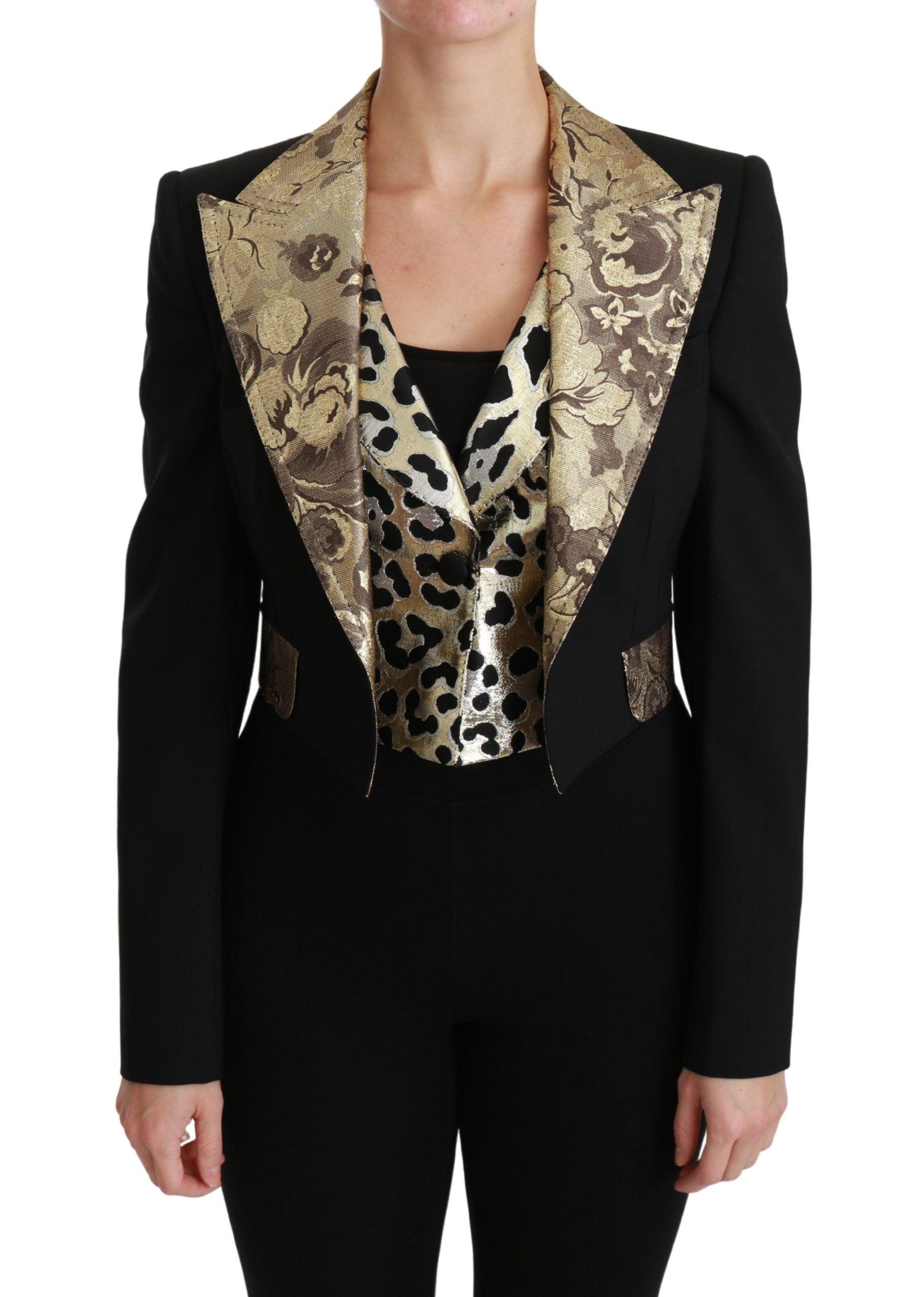 Dolce & Gabbana Opulent Black Gold Floral Jacket & Vest Set - Arichezz.store