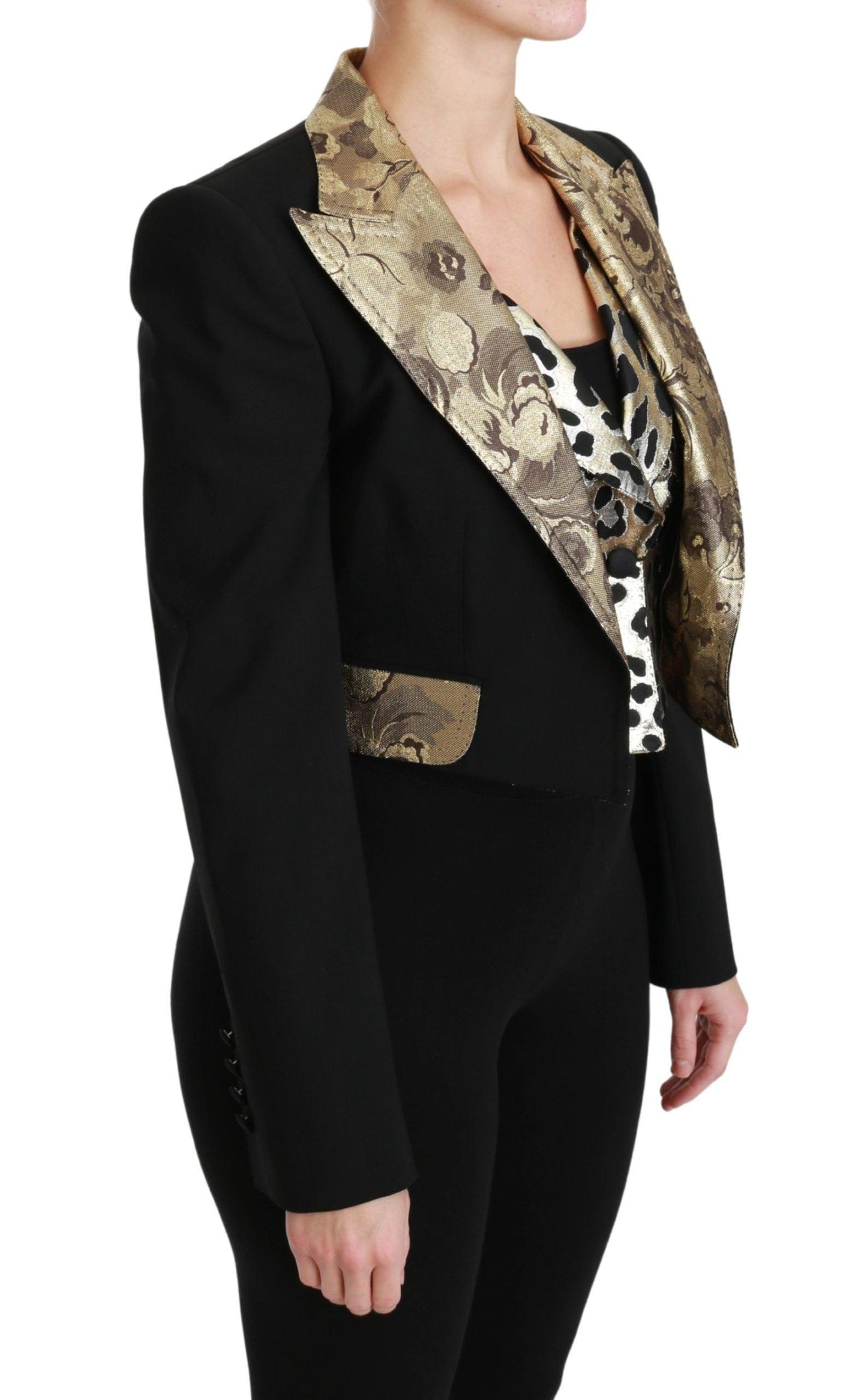 Dolce & Gabbana Opulent Black Gold Floral Jacket & Vest Set - Arichezz.store