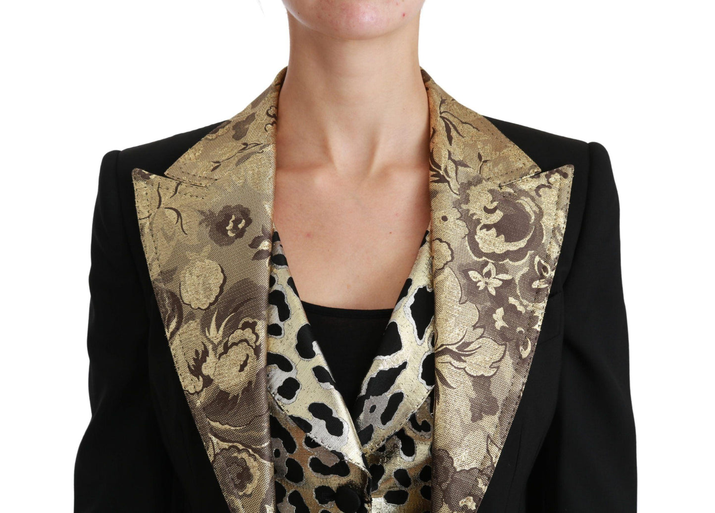 Dolce & Gabbana Opulent Black Gold Floral Jacket & Vest Set - Arichezz.store