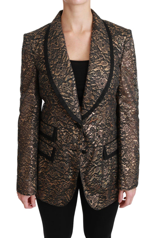 Dolce & Gabbana Gold Floral Lace Blazer Jacket - Arichezz.store