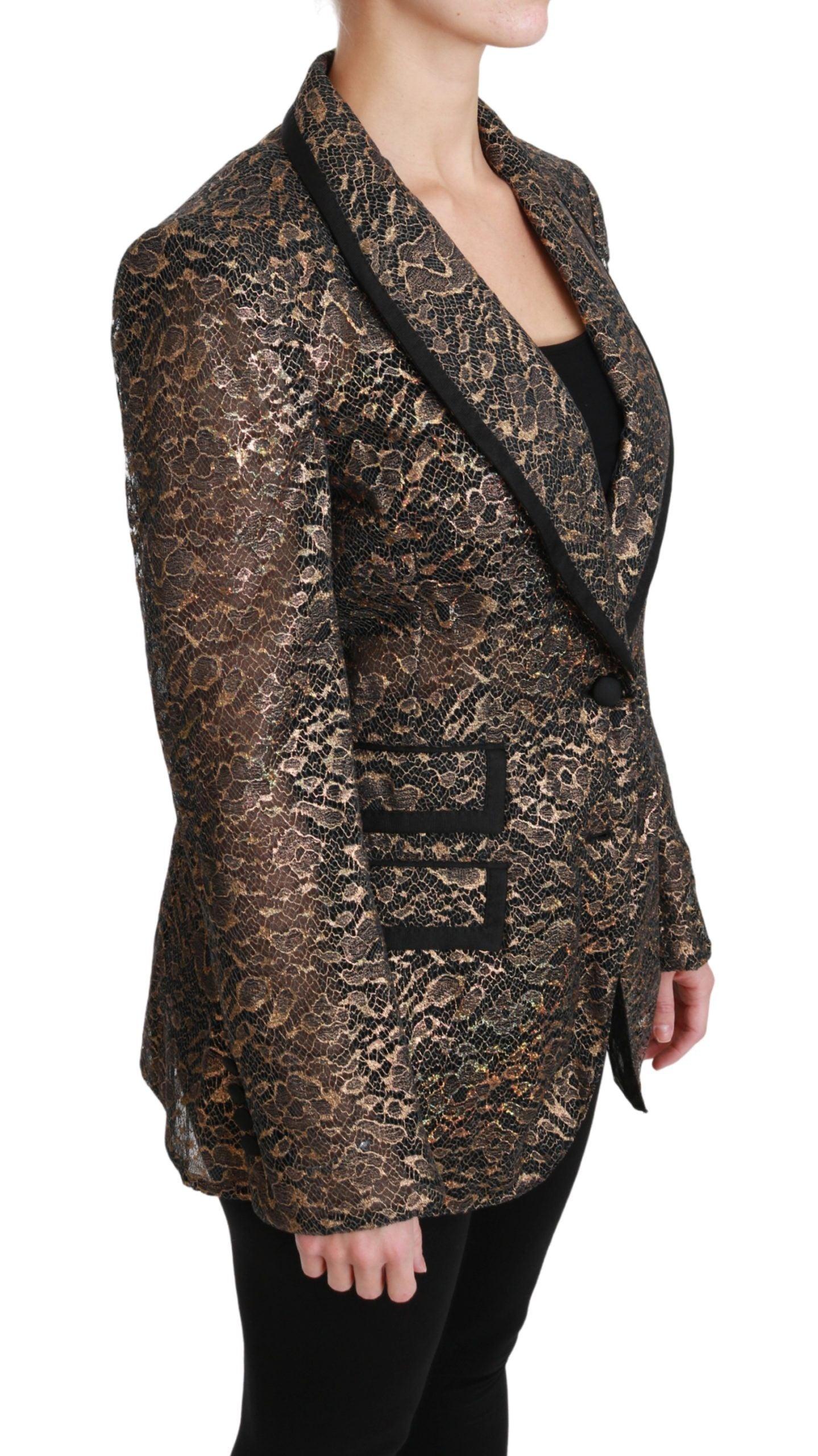 Dolce & Gabbana Gold Floral Lace Blazer Jacket - Arichezz.store