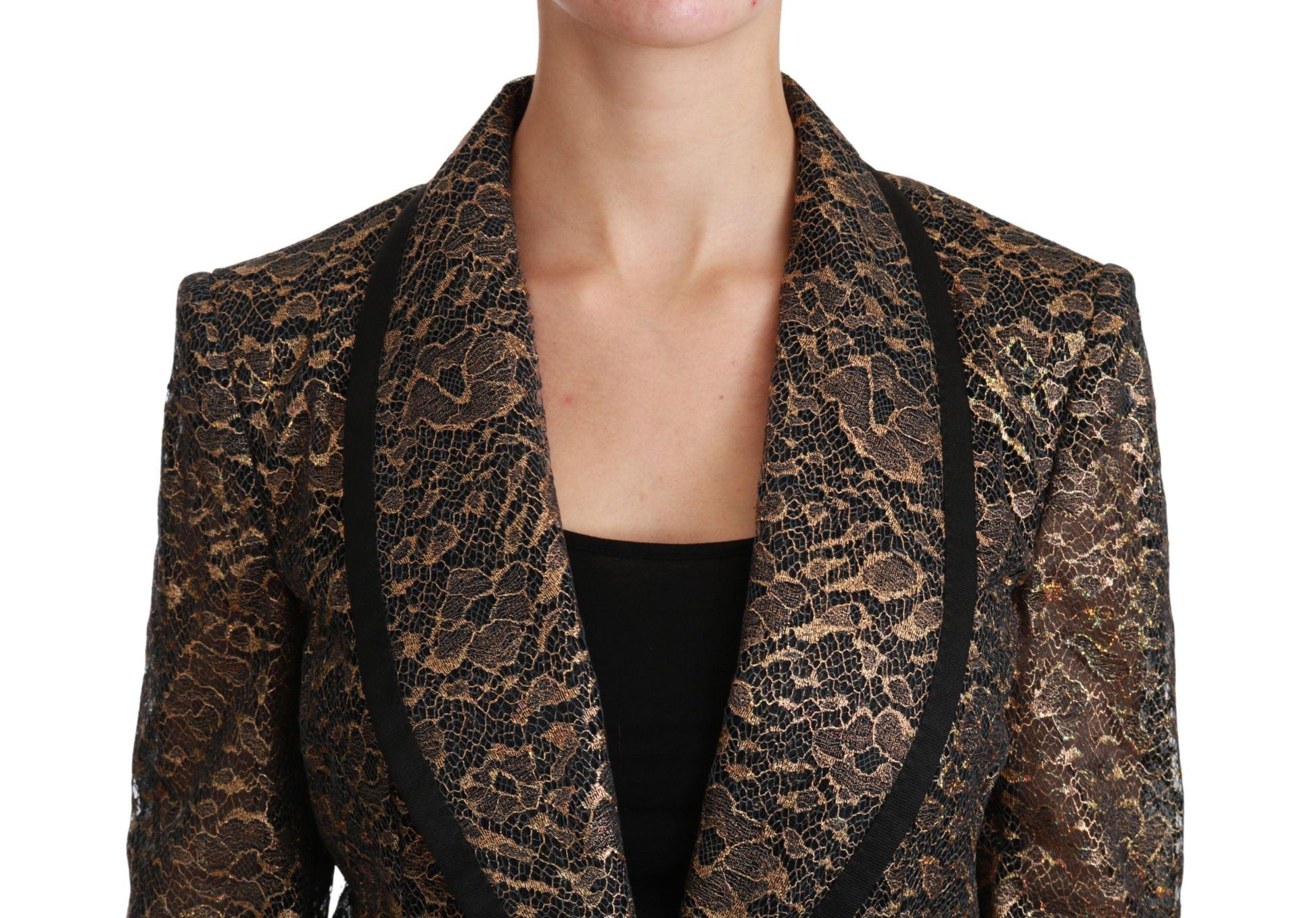 Dolce & Gabbana Gold Floral Lace Blazer Jacket - Arichezz.store