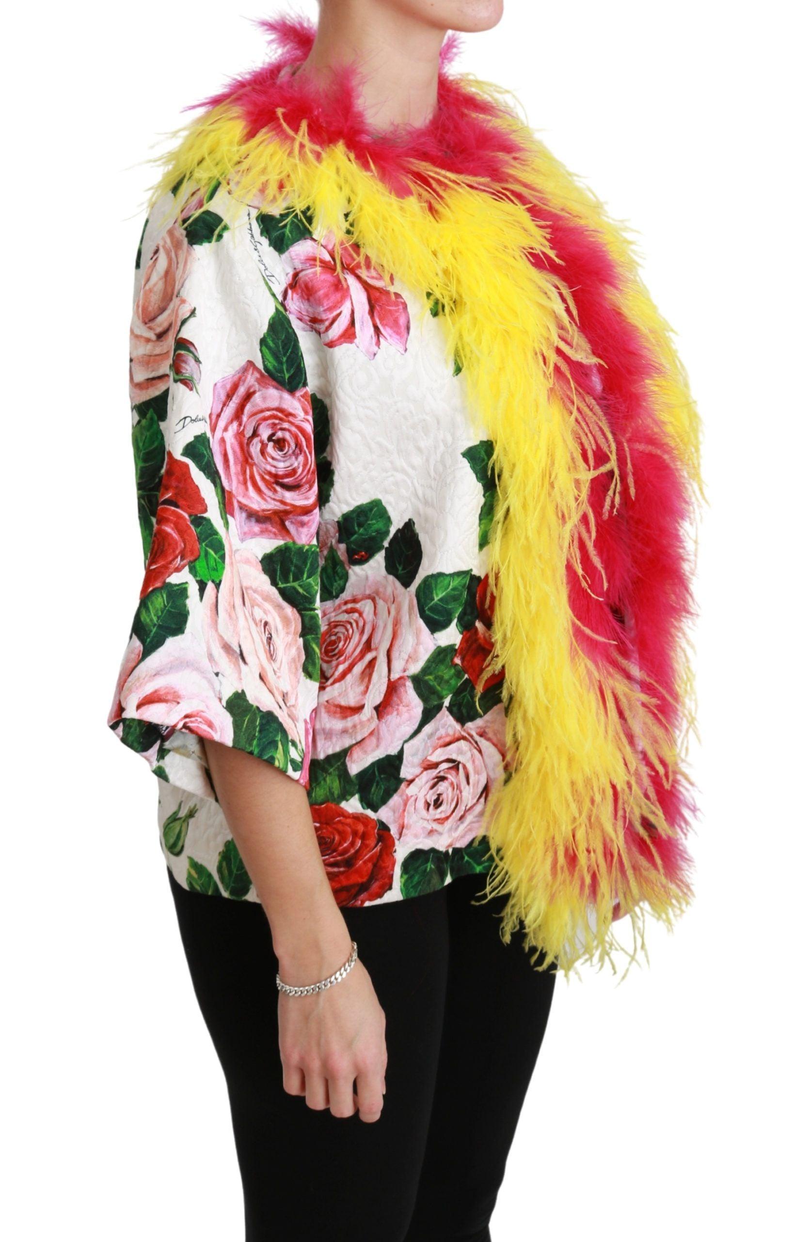 Dolce & Gabbana Elegant Floral Cape Jacket with Fur Details - Arichezz.store