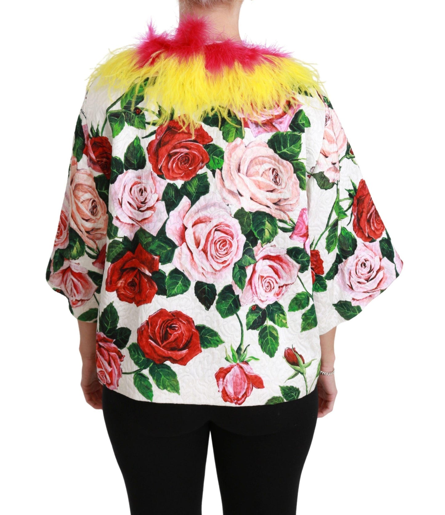 Dolce & Gabbana Elegant Floral Cape Jacket with Fur Details - Arichezz.store