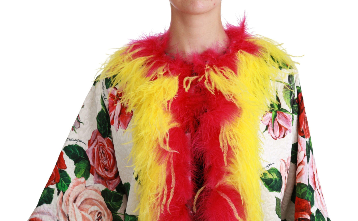 Dolce & Gabbana Elegant Floral Cape Jacket with Fur Details - Arichezz.store