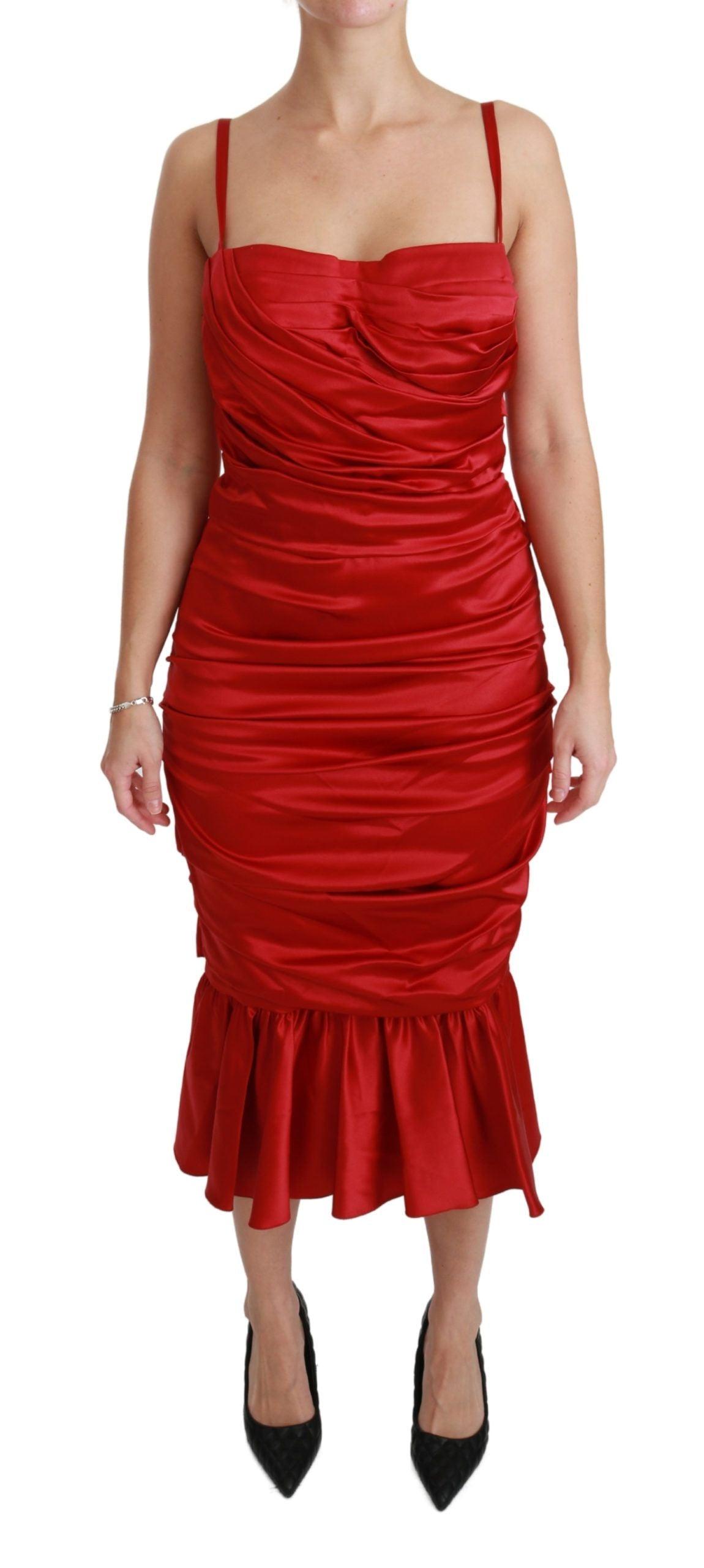 Dolce & Gabbana Exquisite Red Silk Fit and Flare Midi Dress - Arichezz.store